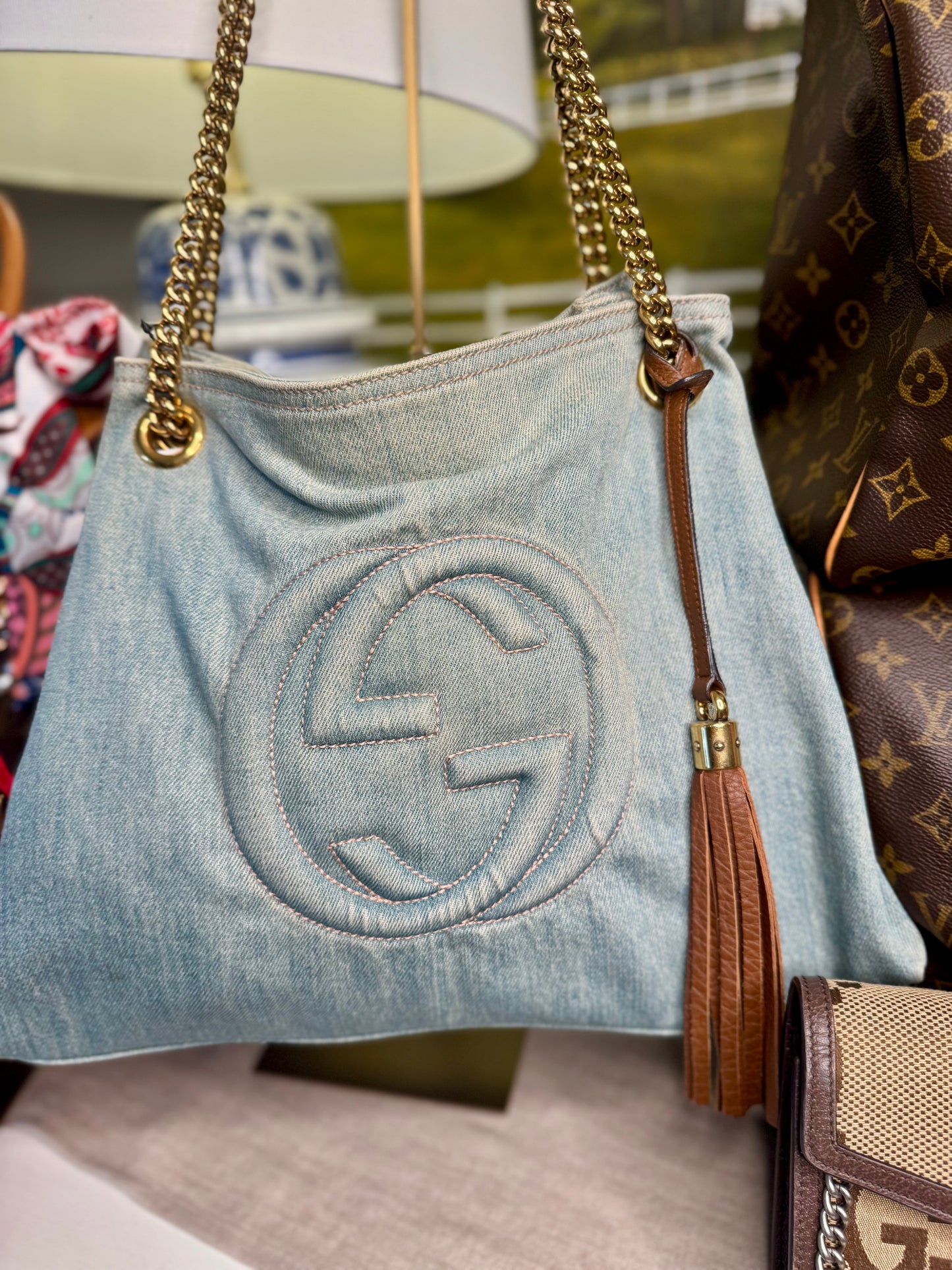 Pre Loved Gucci Denim Soho Chain Tote Bag