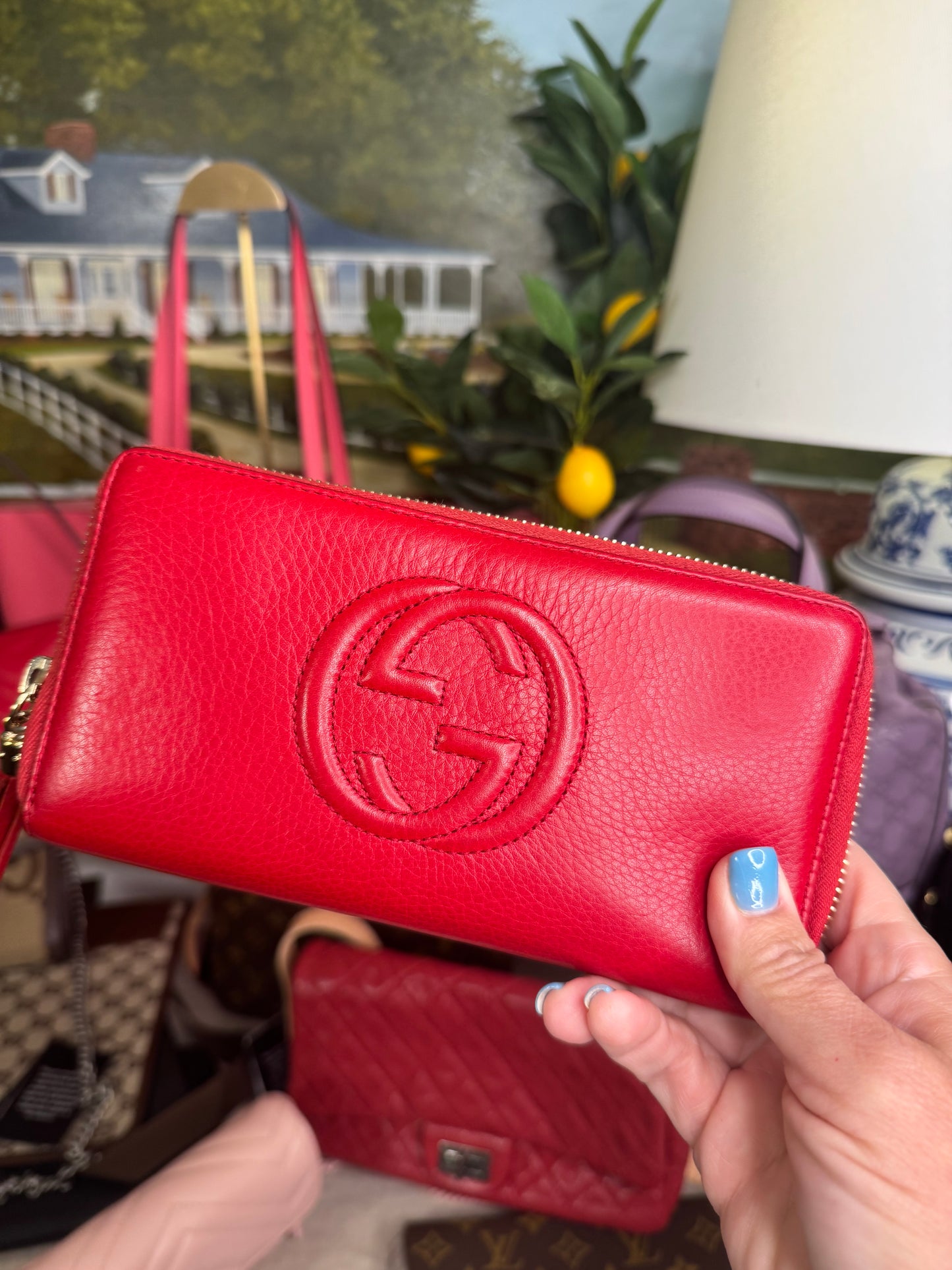 Gucci soho zip wallet red calf leather pre loved