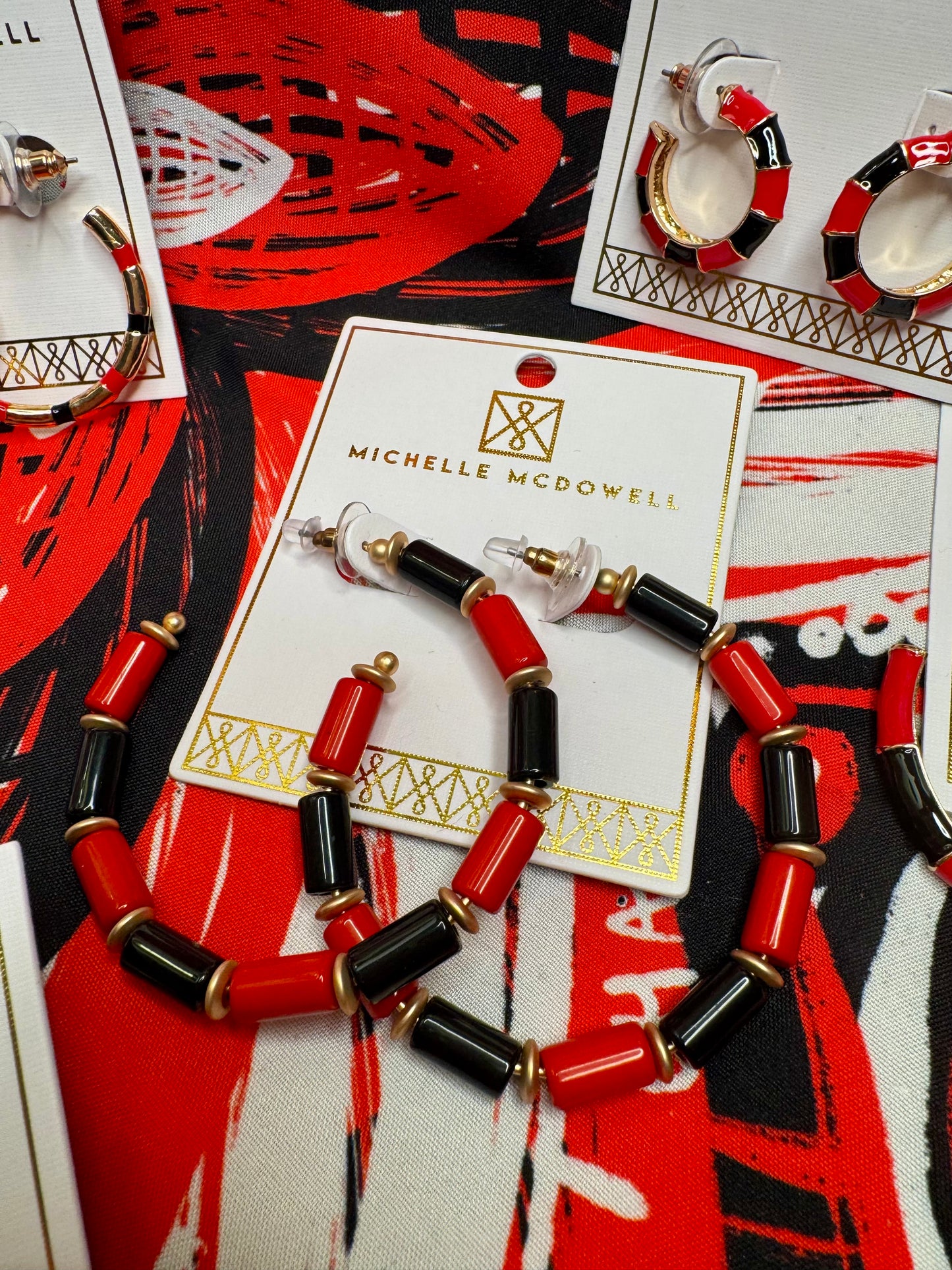 Large hoops with wood black and red beads