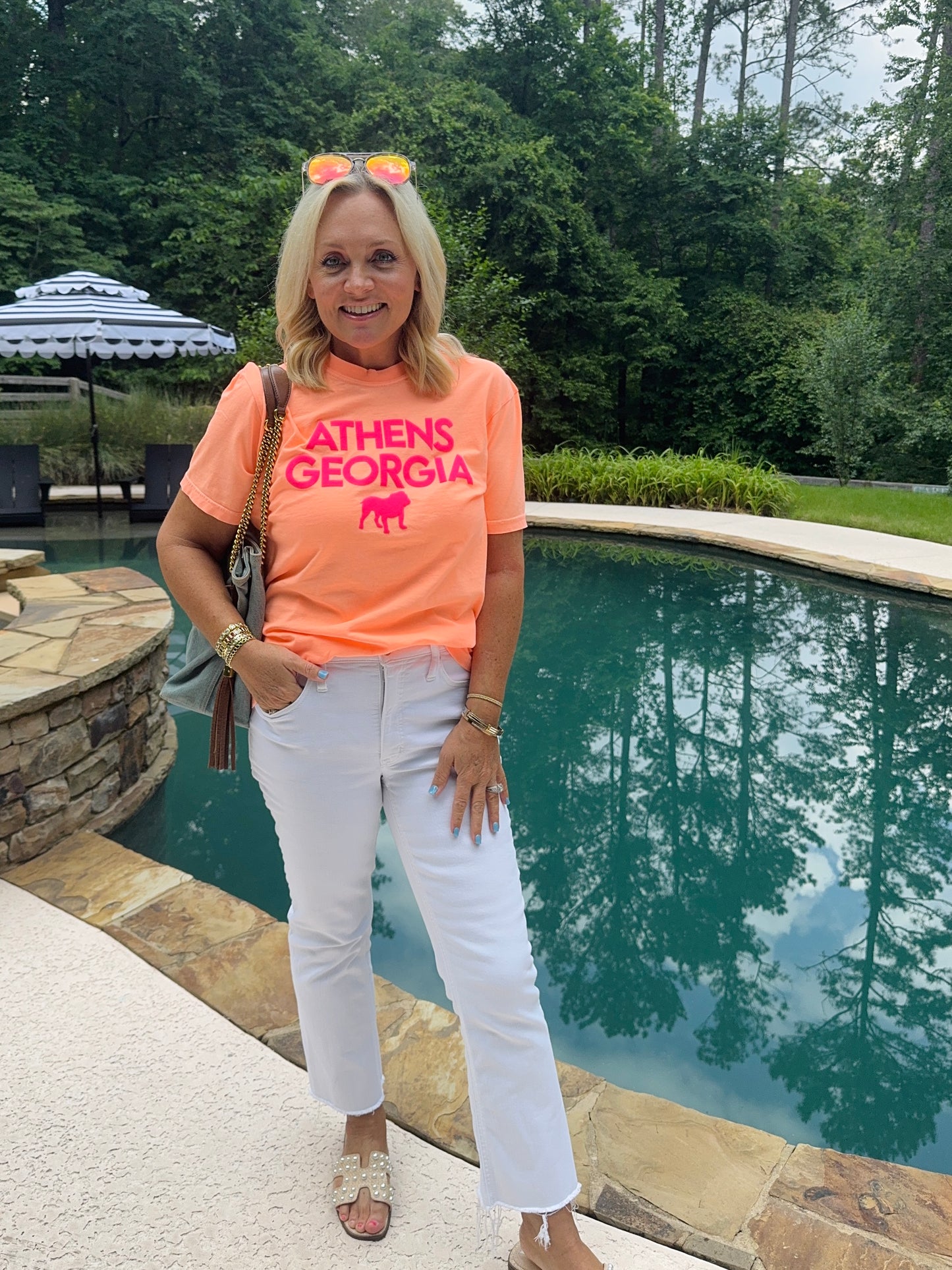 Neon orange peach shirt with hot pink Athens summer T-shirt