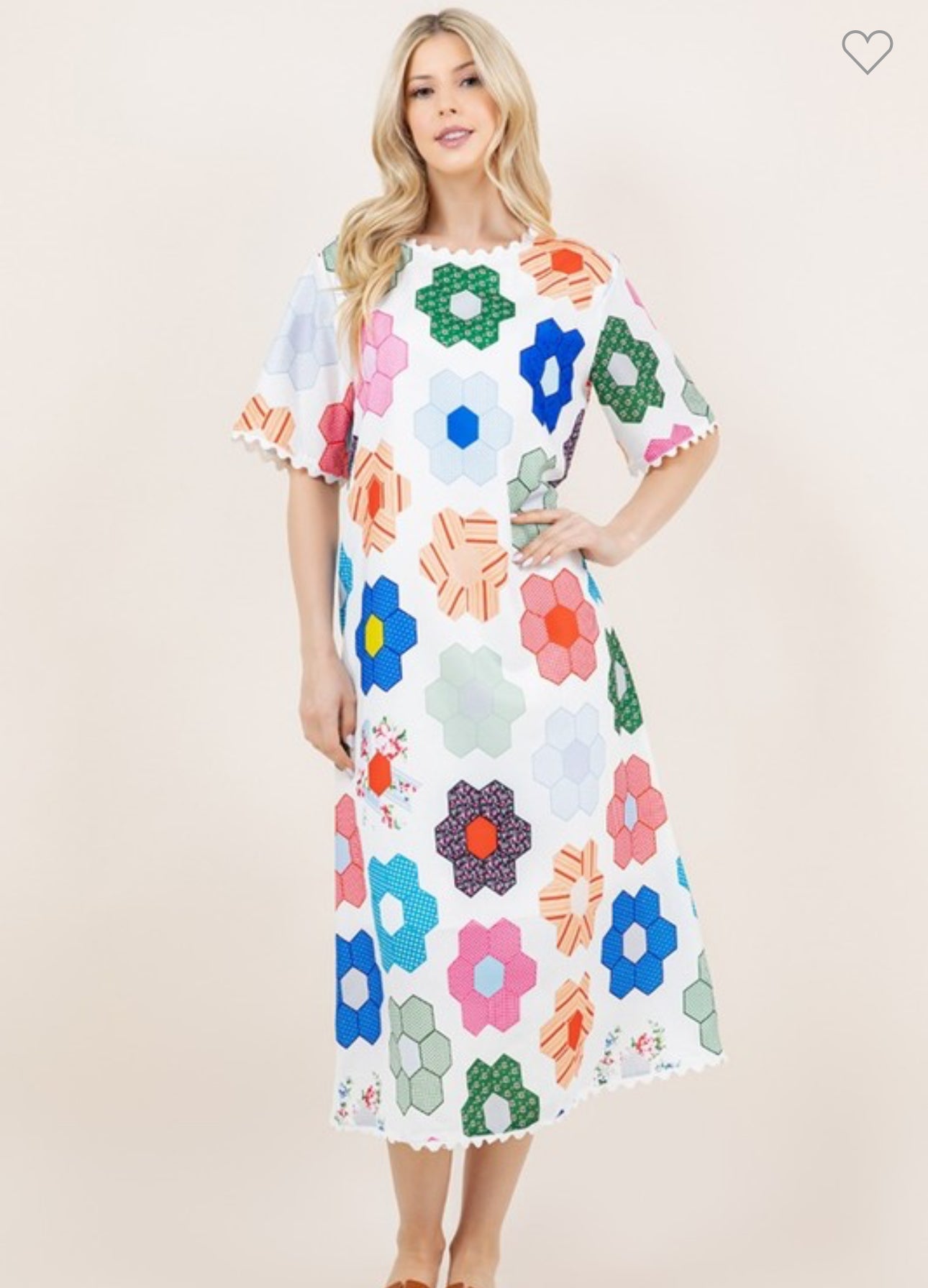 Maxi Summer dress geo quilt look loose fit with optional tie marked down