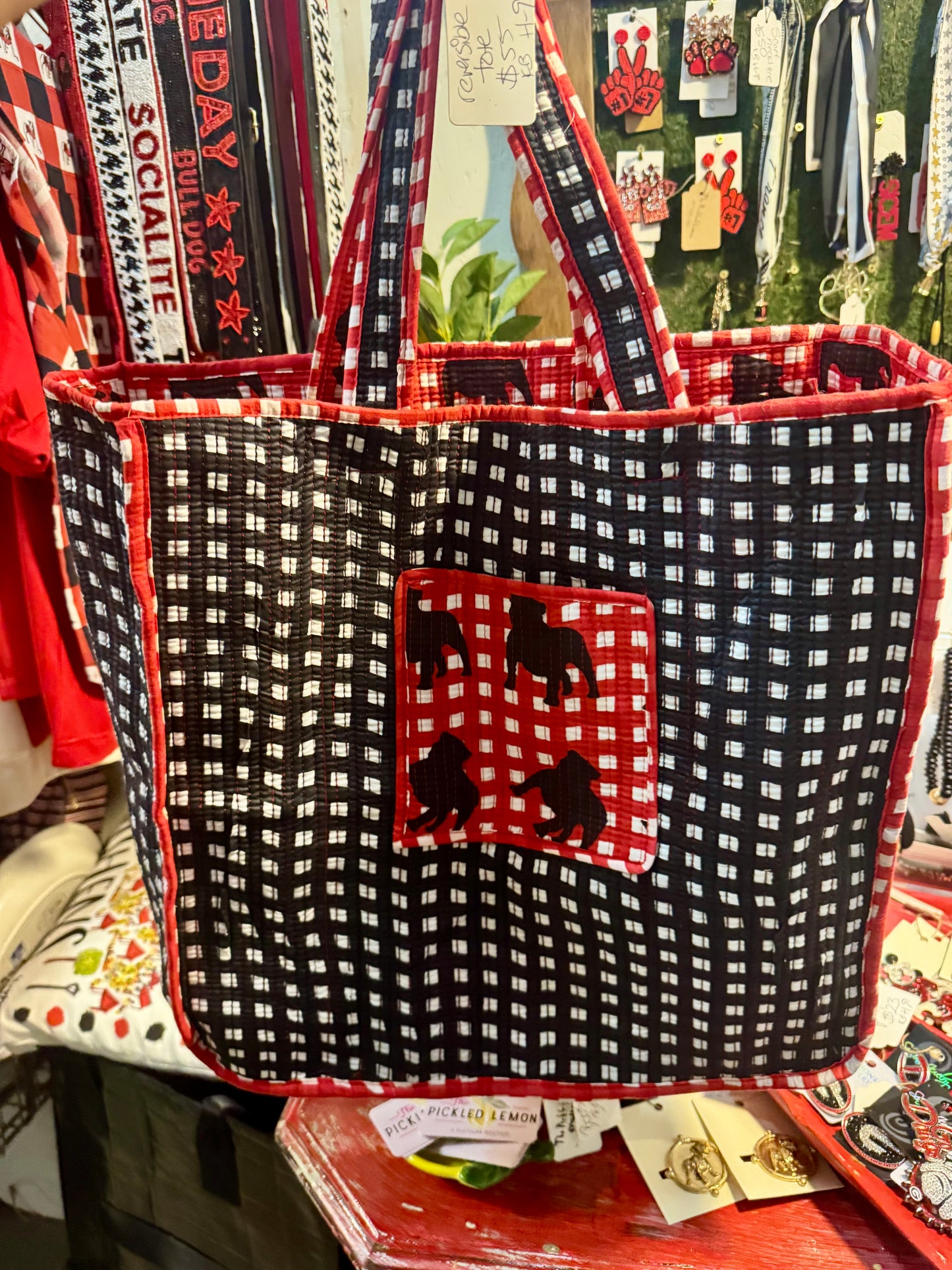 Exclusive Pickled Lemon Reversible ruffle gingham quilted tote bag