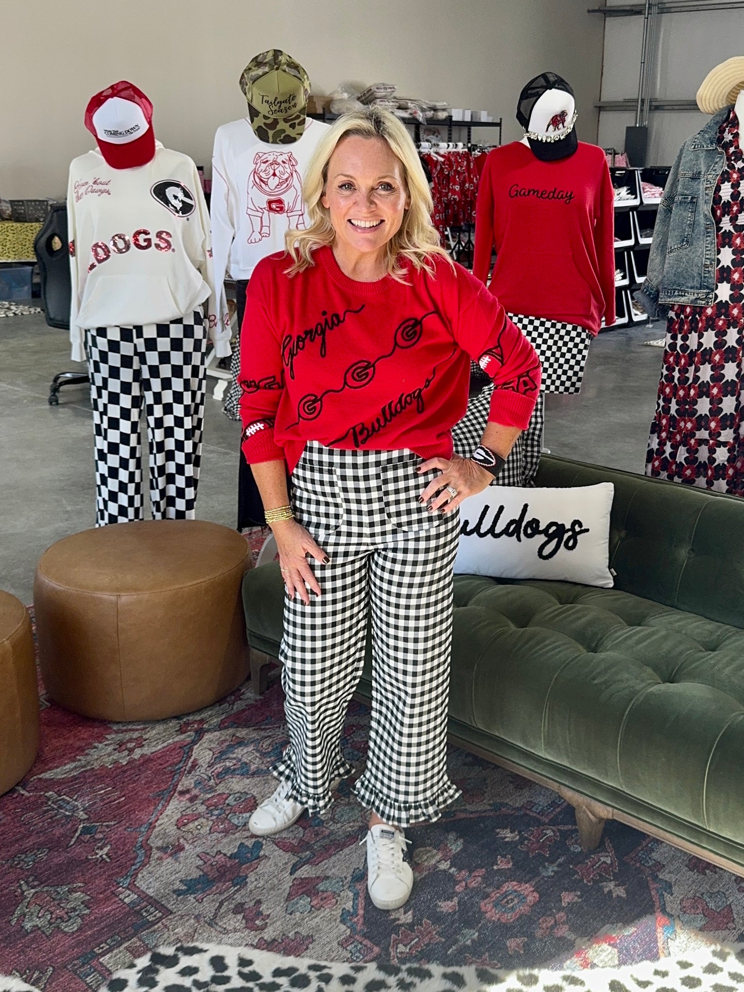 Black and white gingham straight pants