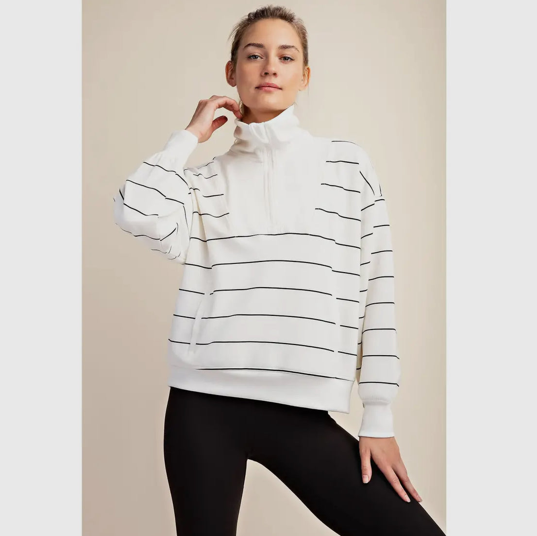 Active wear scuba stripe quarter zip top up to plus size