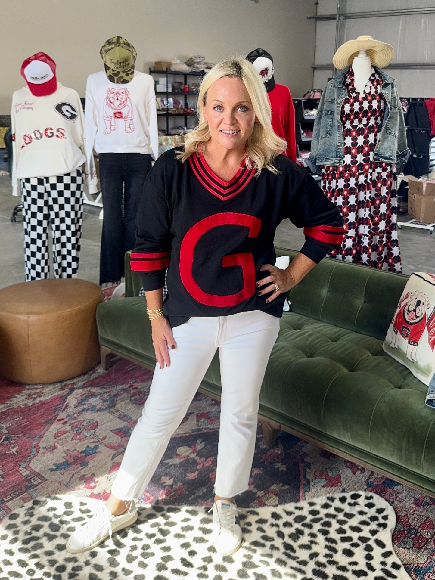 Black pullover with Giant red fuzzy G