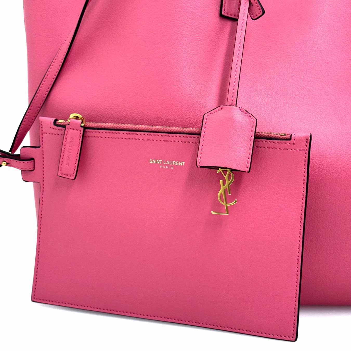 Saint Laurent pre loved pink leather shopper bag with clutch new ( store model)