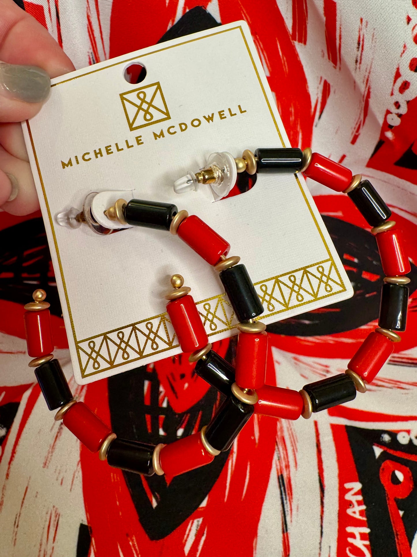 Large hoops with wood black and red beads