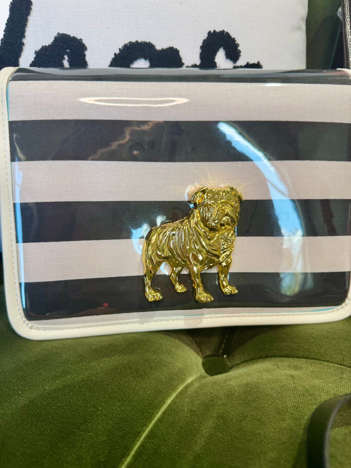 Boutique clear purse/bag with bulldog medallion