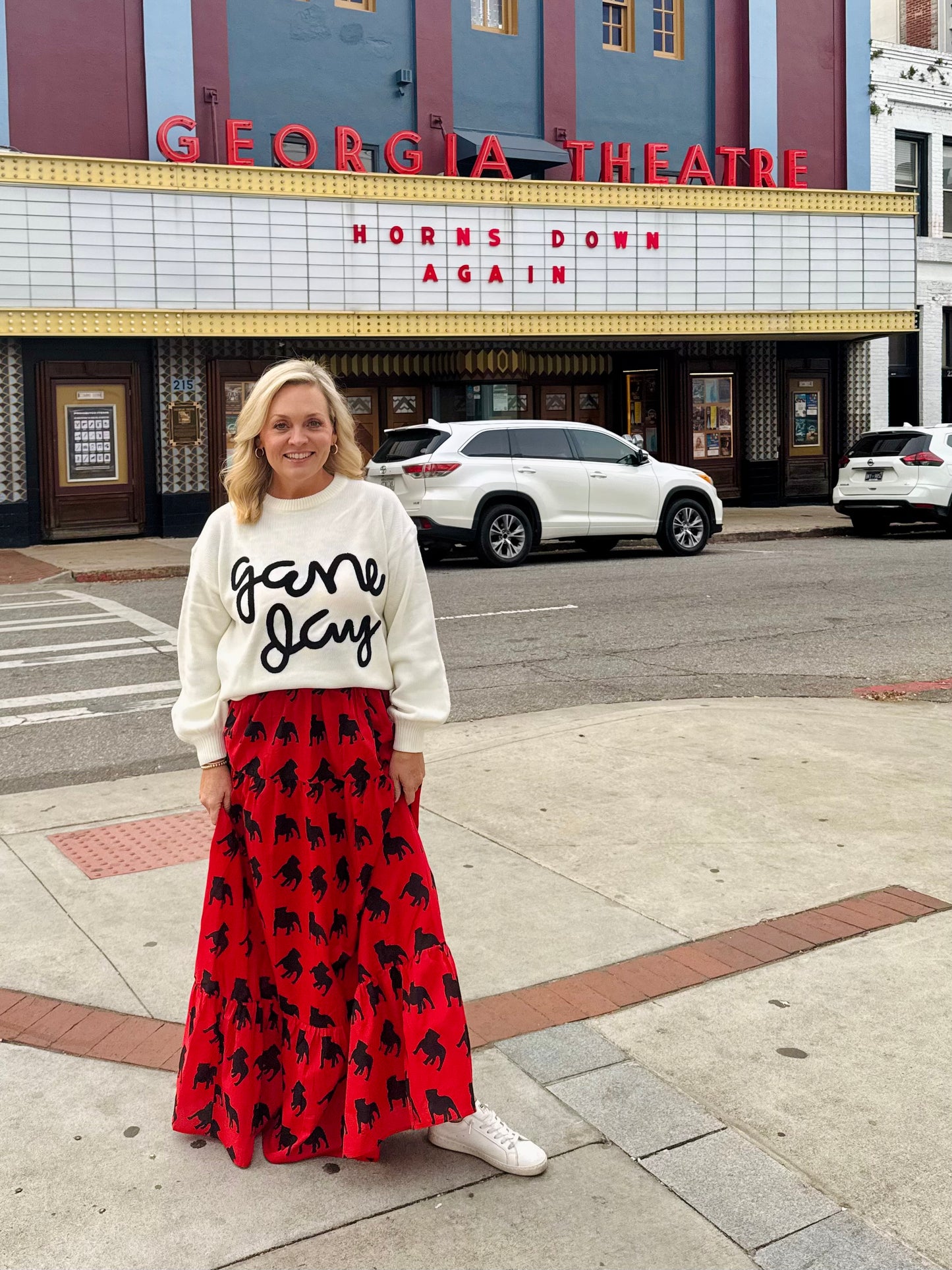 White sweater black game day thread marked down