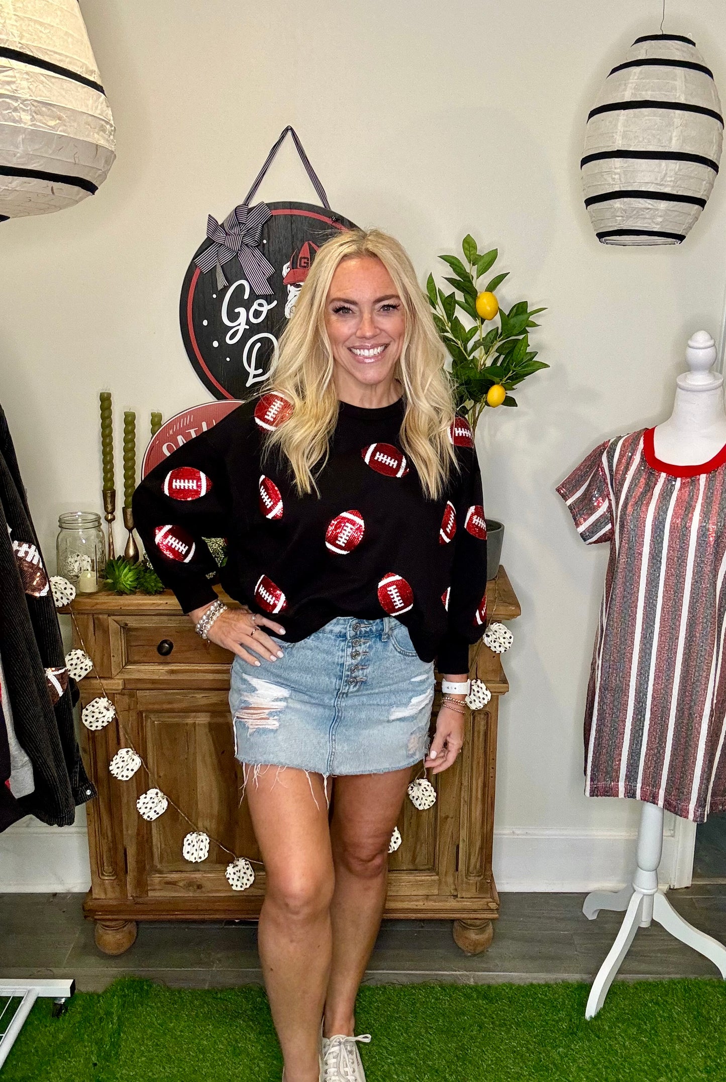 Luxury boutique sweatshirt football sequin UGA fall collection marked down