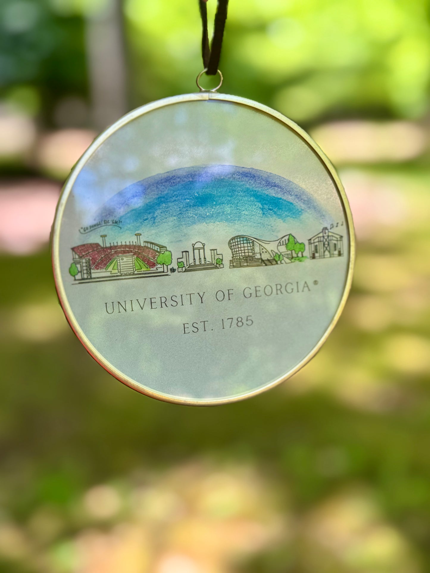 Licensed georgia UGA skyline brass and glass ornament