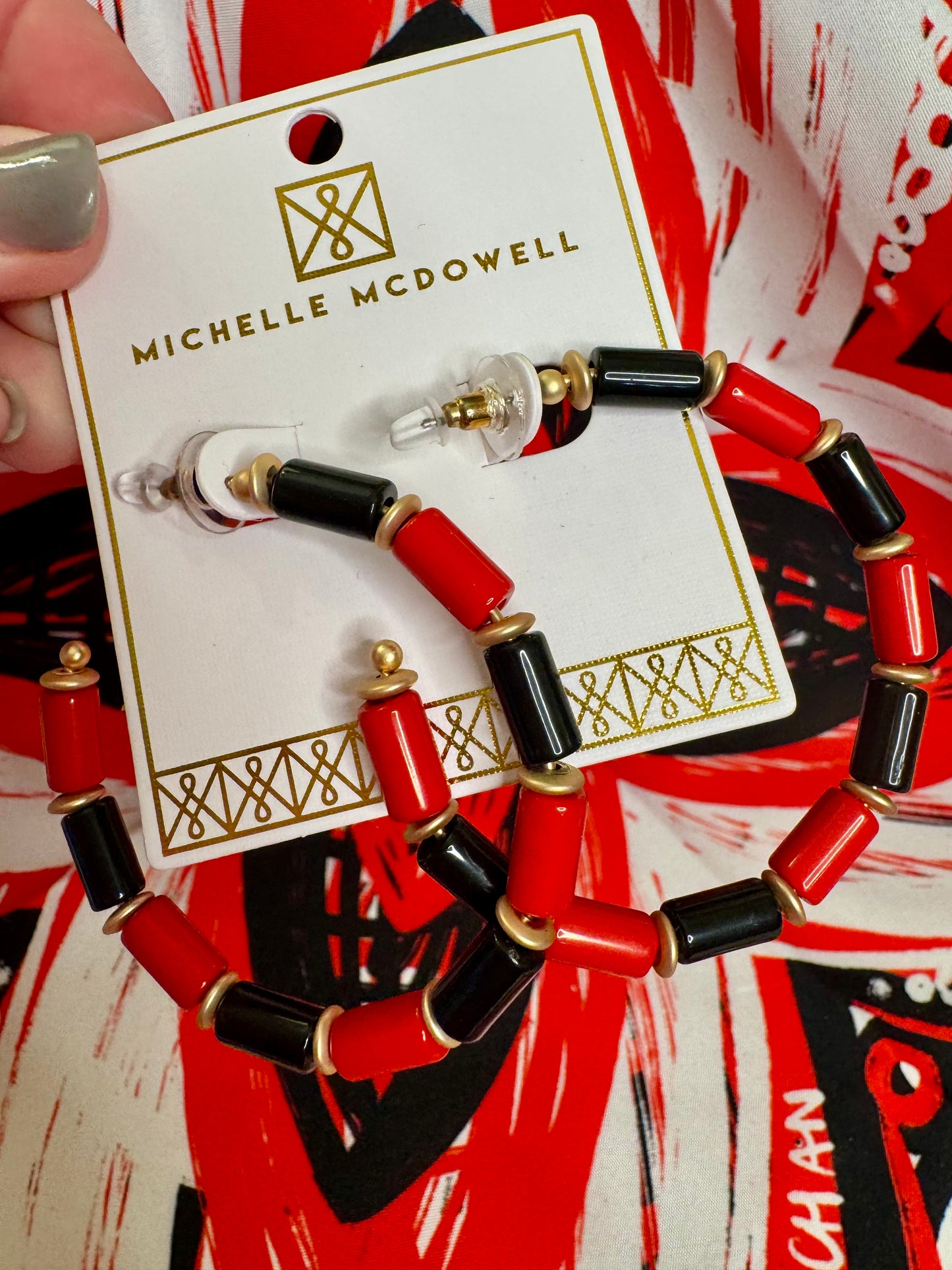 Large hoops with wood black and red beads