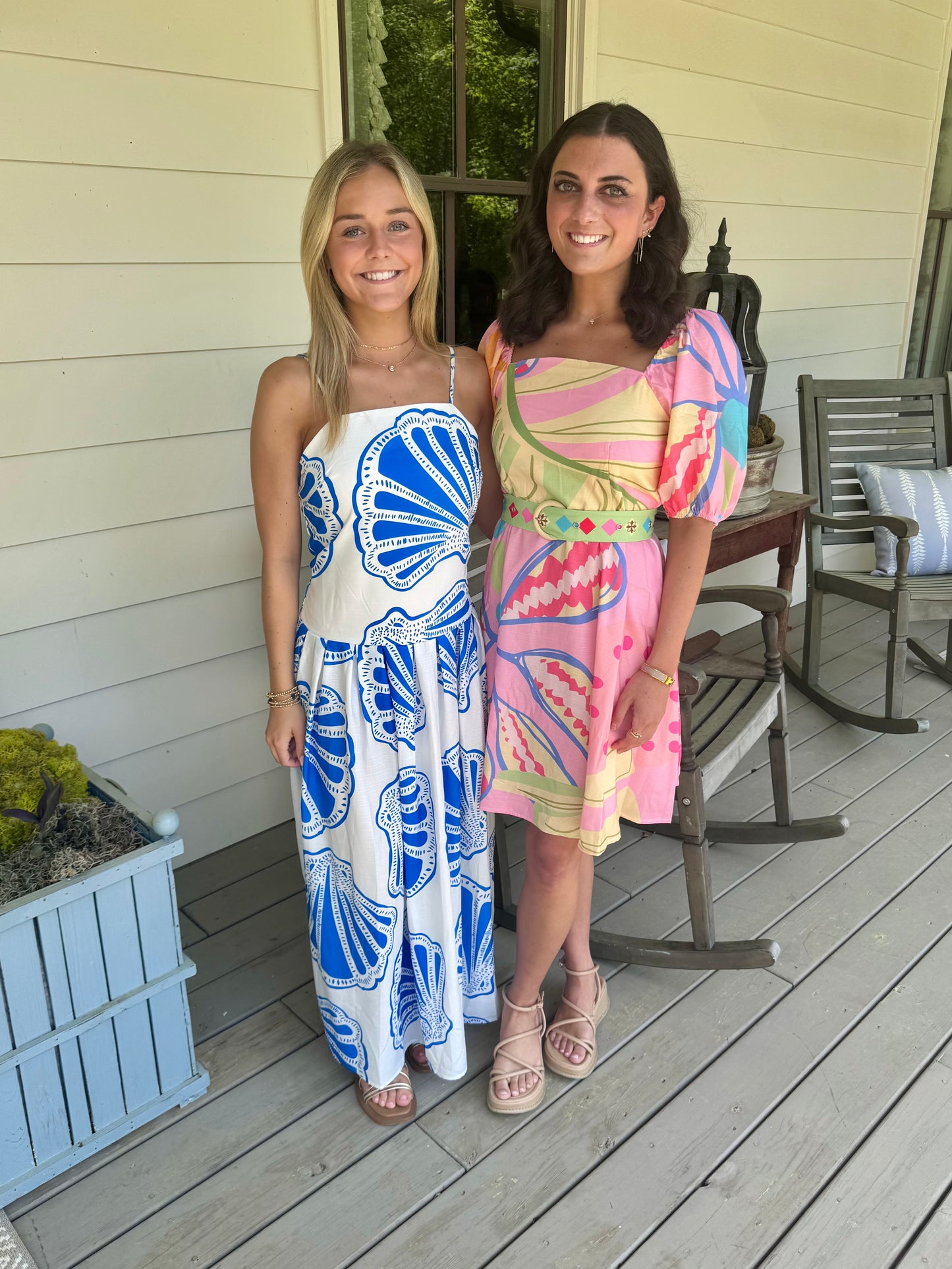 Summer long maxi dress blue and white shell marked down