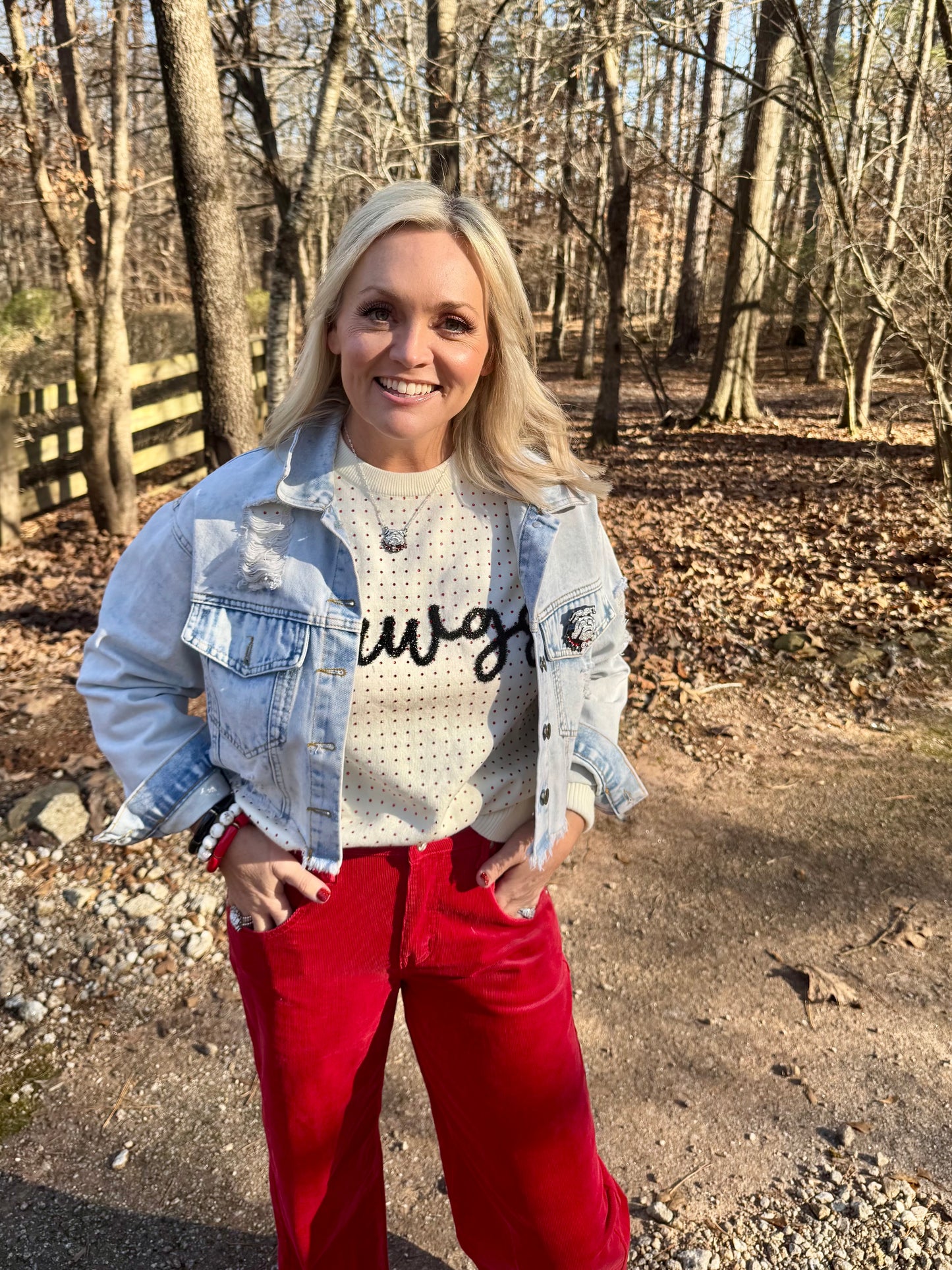 The Dawgs rhinestone and glitter script sweater licensed marked down