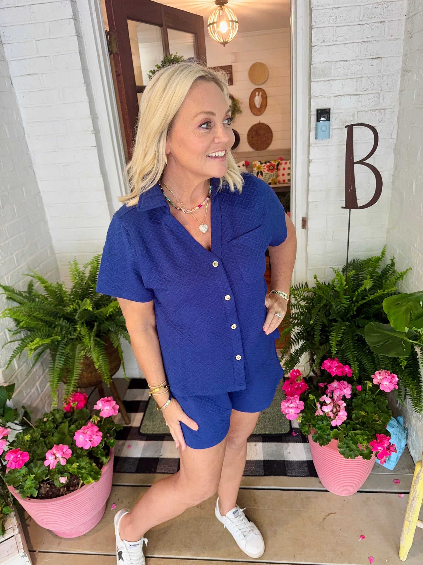 Navy super soft jacquard set for summer marked down