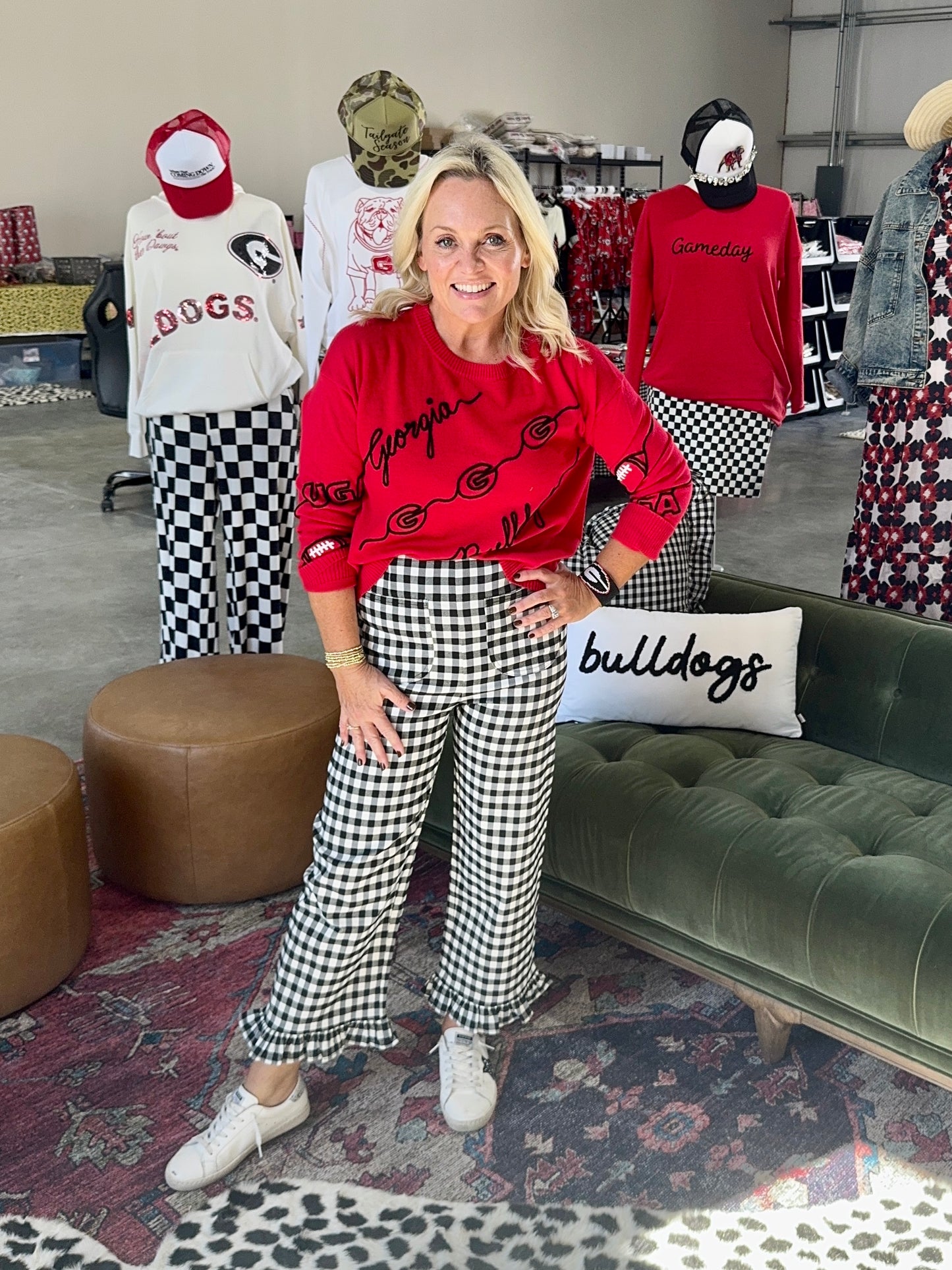 Black and white gingham straight pants