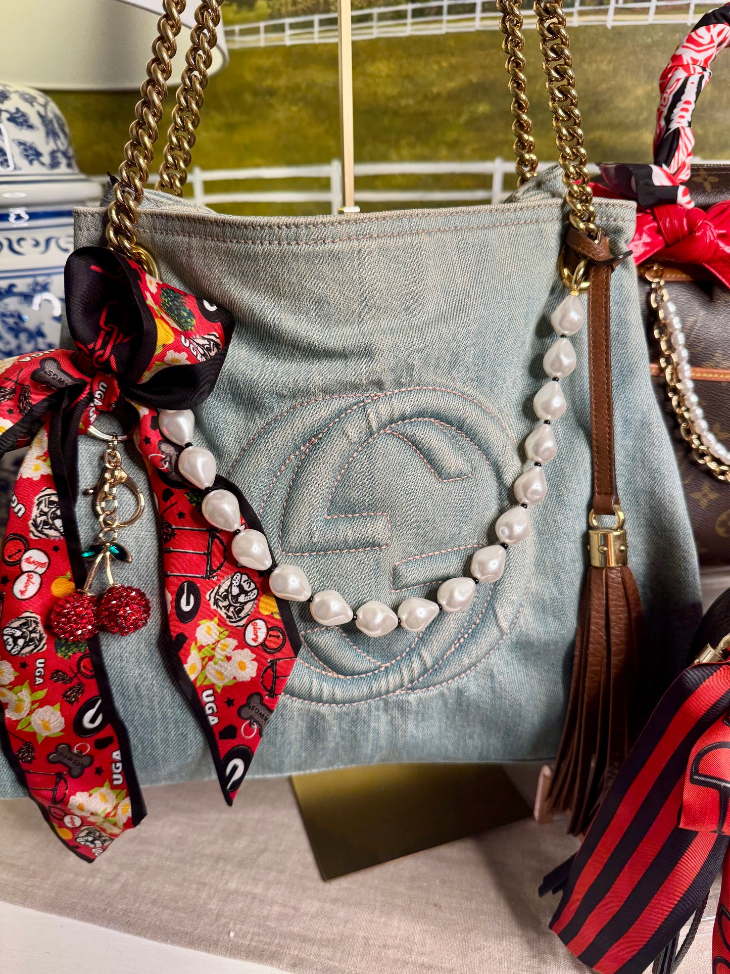 Big pearl chain for purse. Purse charm clips on