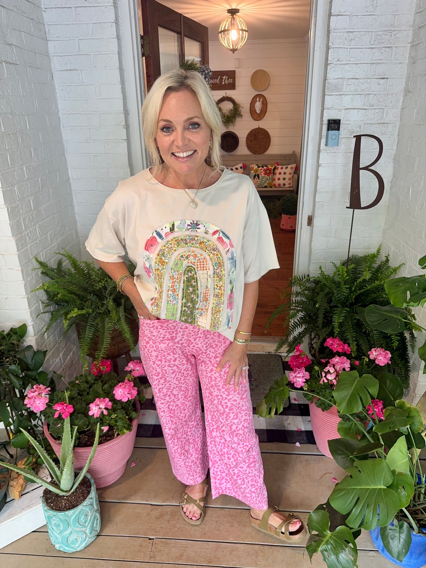 Summer pink ankle pants leopard runs small marked down
