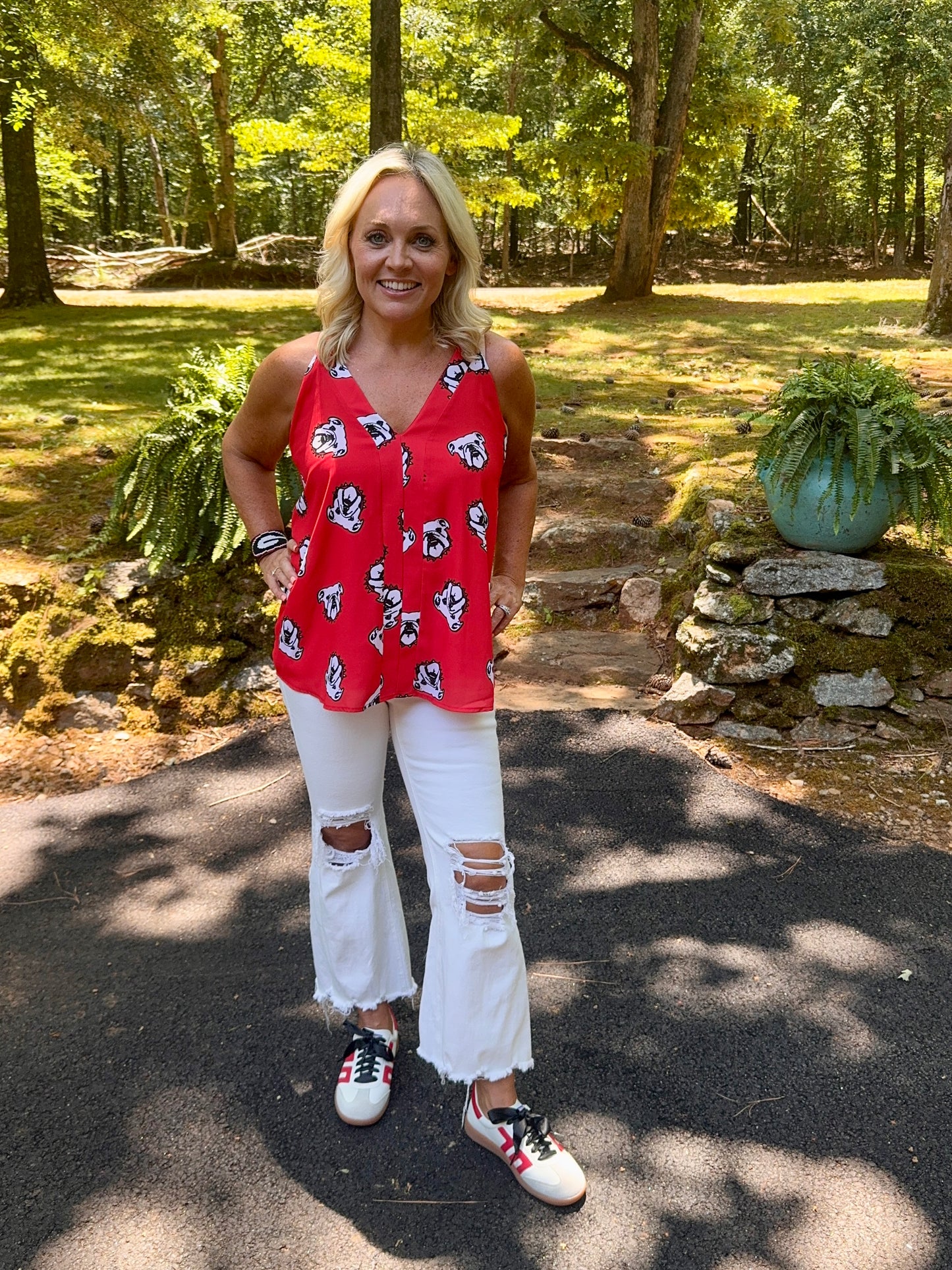 Tank red flowy oversized with bulldogs