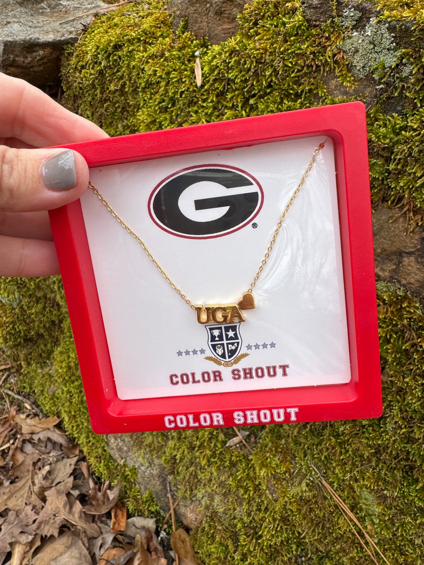 UGA licensed necklace gold with heart color shout