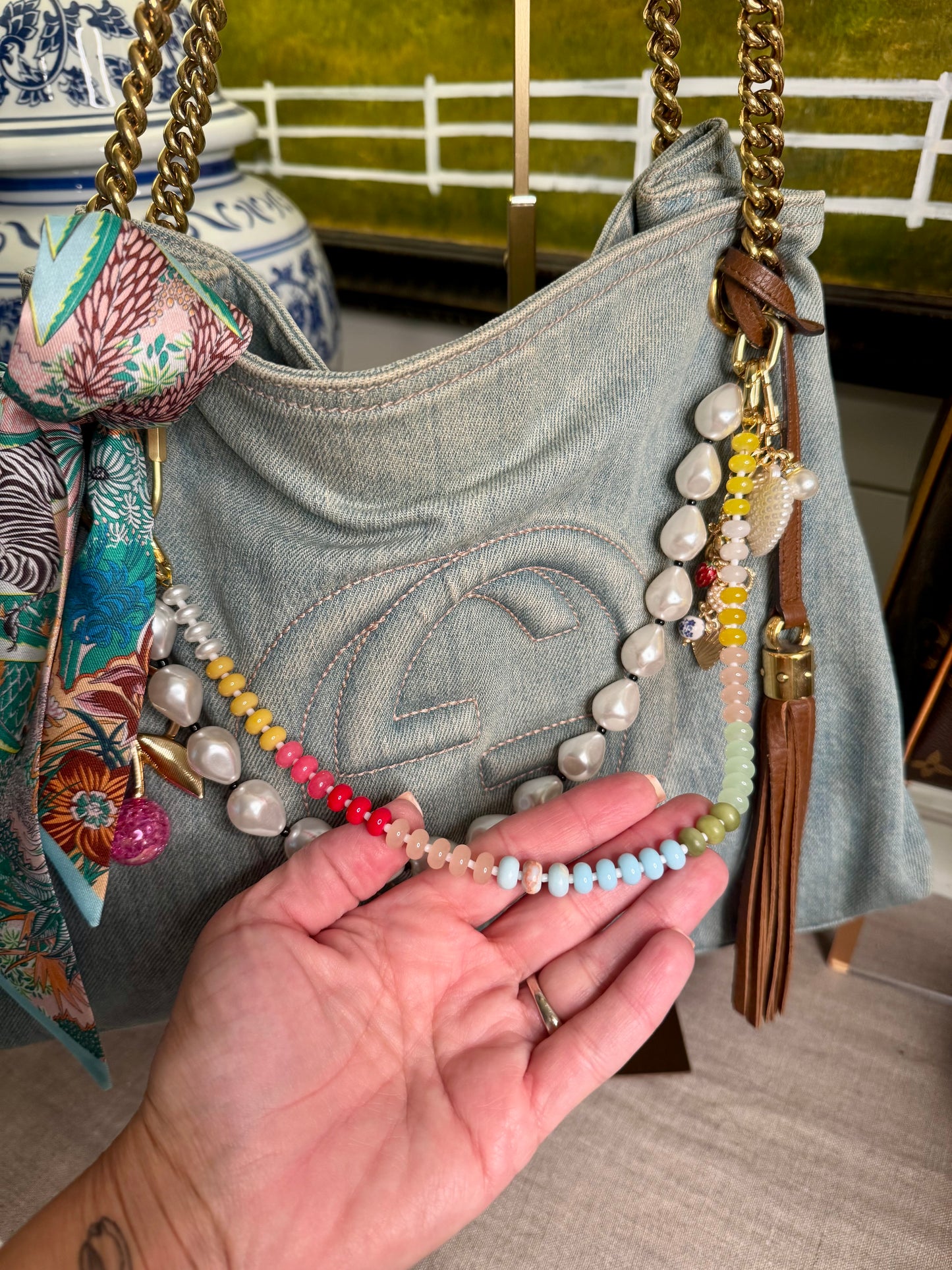Beaded chain purse charm
