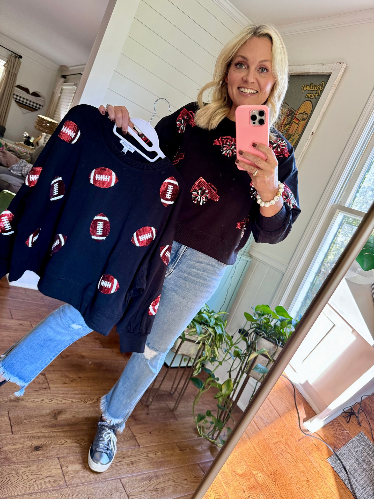 Luxury boutique sweatshirt football sequin UGA fall collection marked down