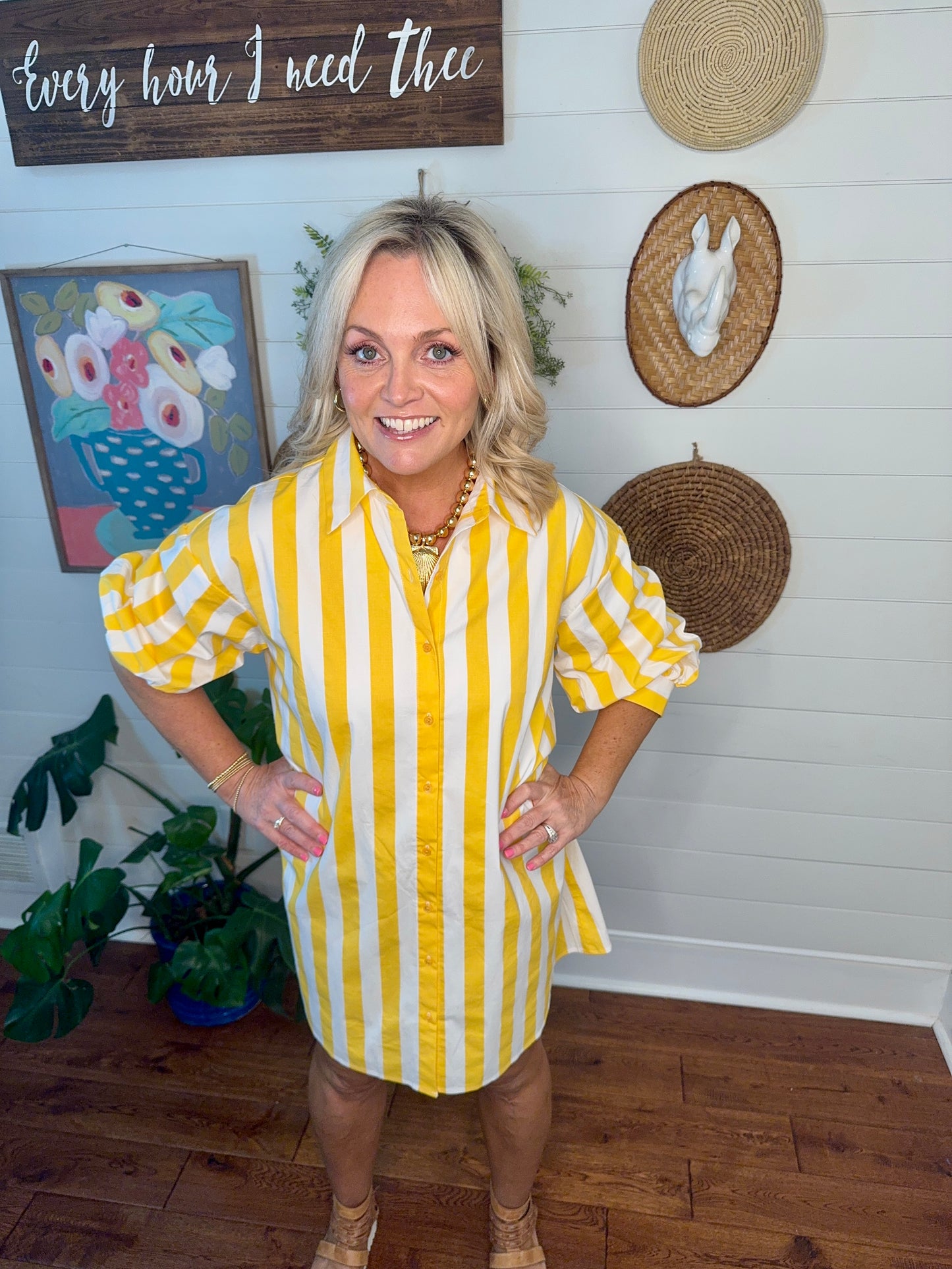 yellow stripe dress with pockets spring summer marked down