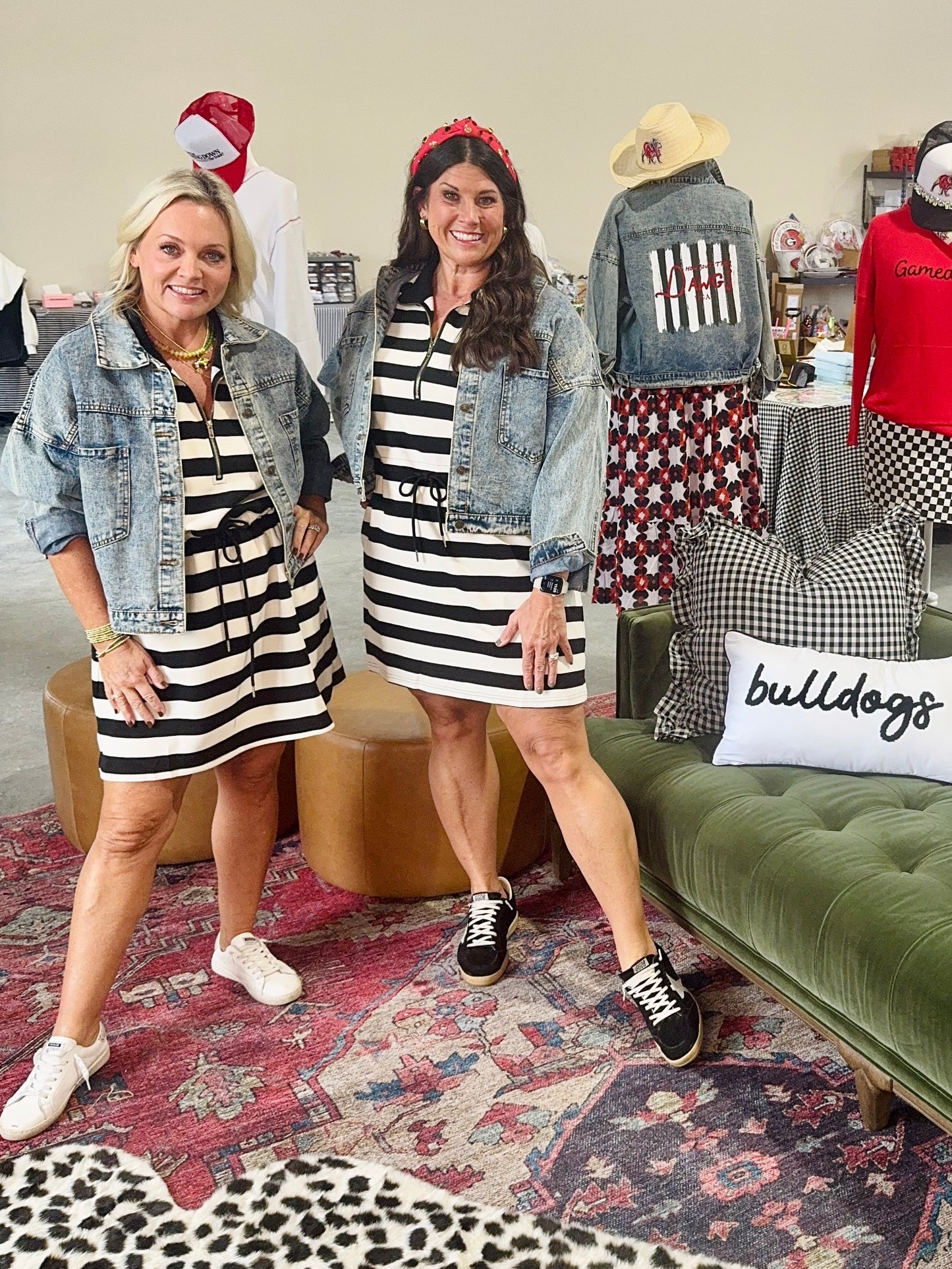 New knit dress black and white cream stripe