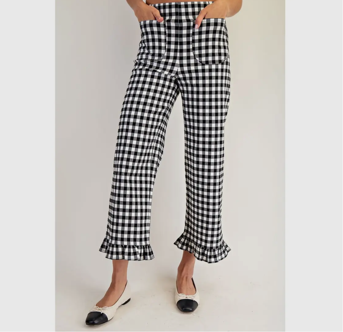 Black and white gingham straight pants
