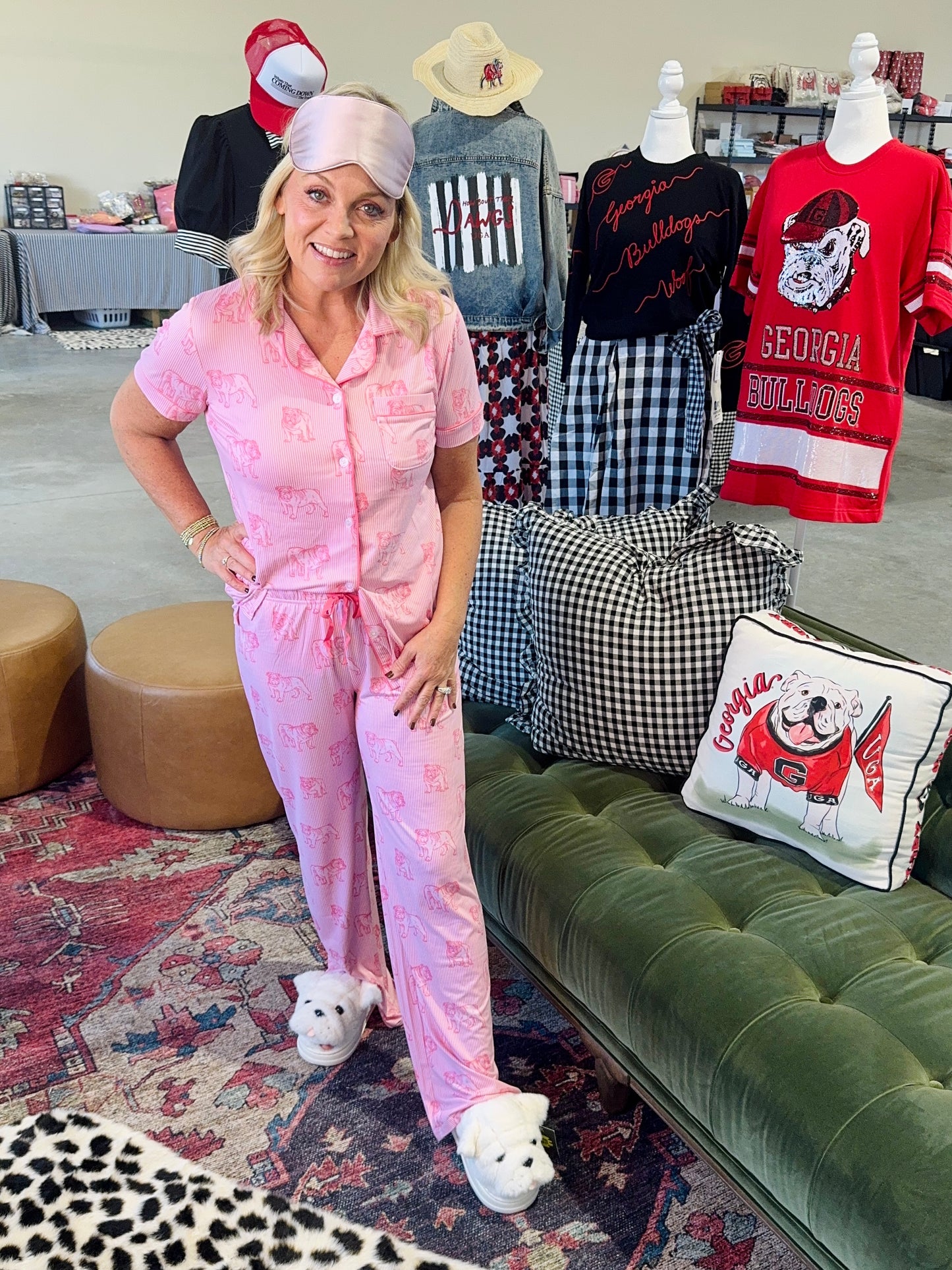 Pink bulldog pajamas top ladies