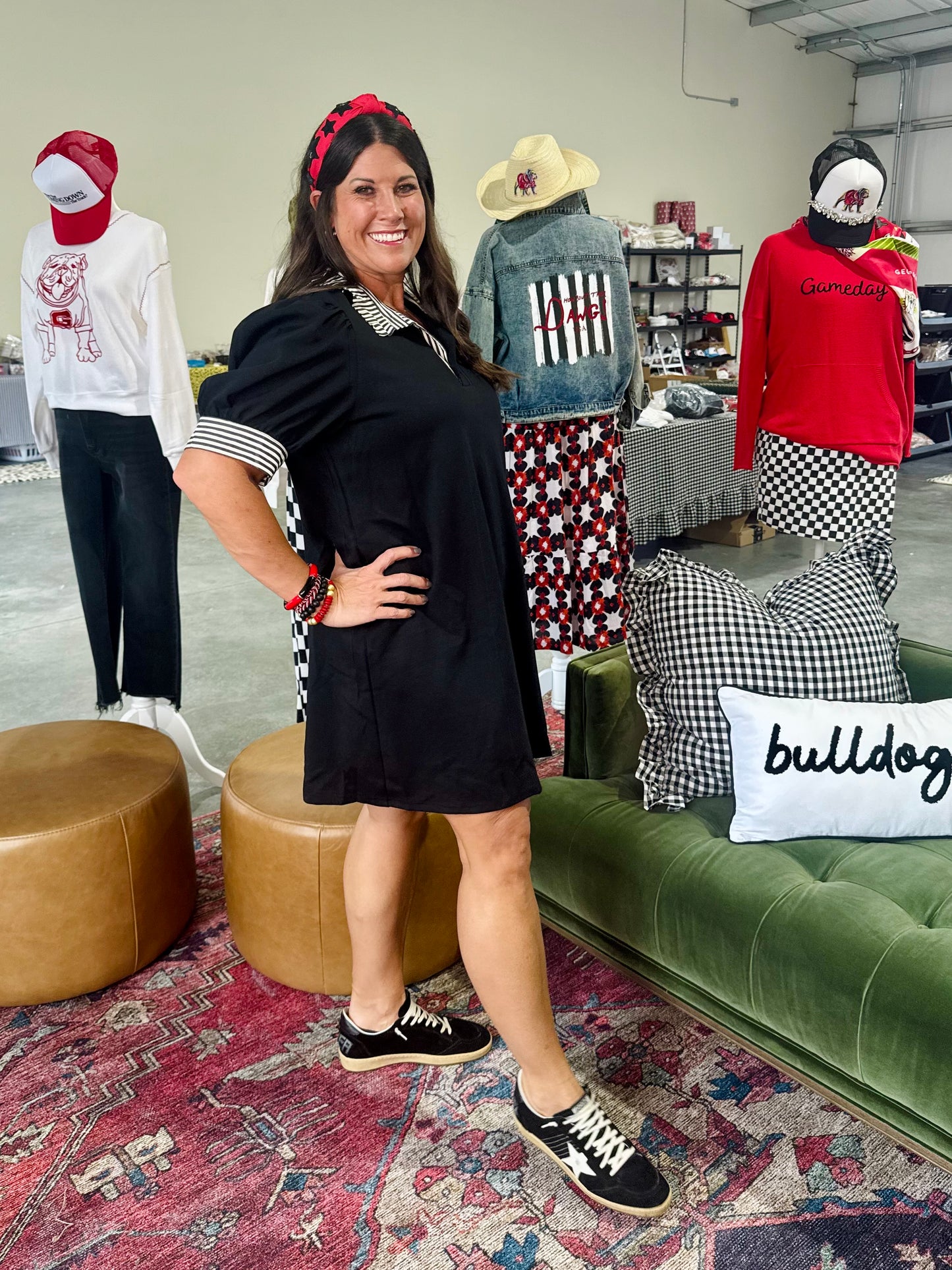 New Polo style dress black with black and white stripe accents up to 2X plus size