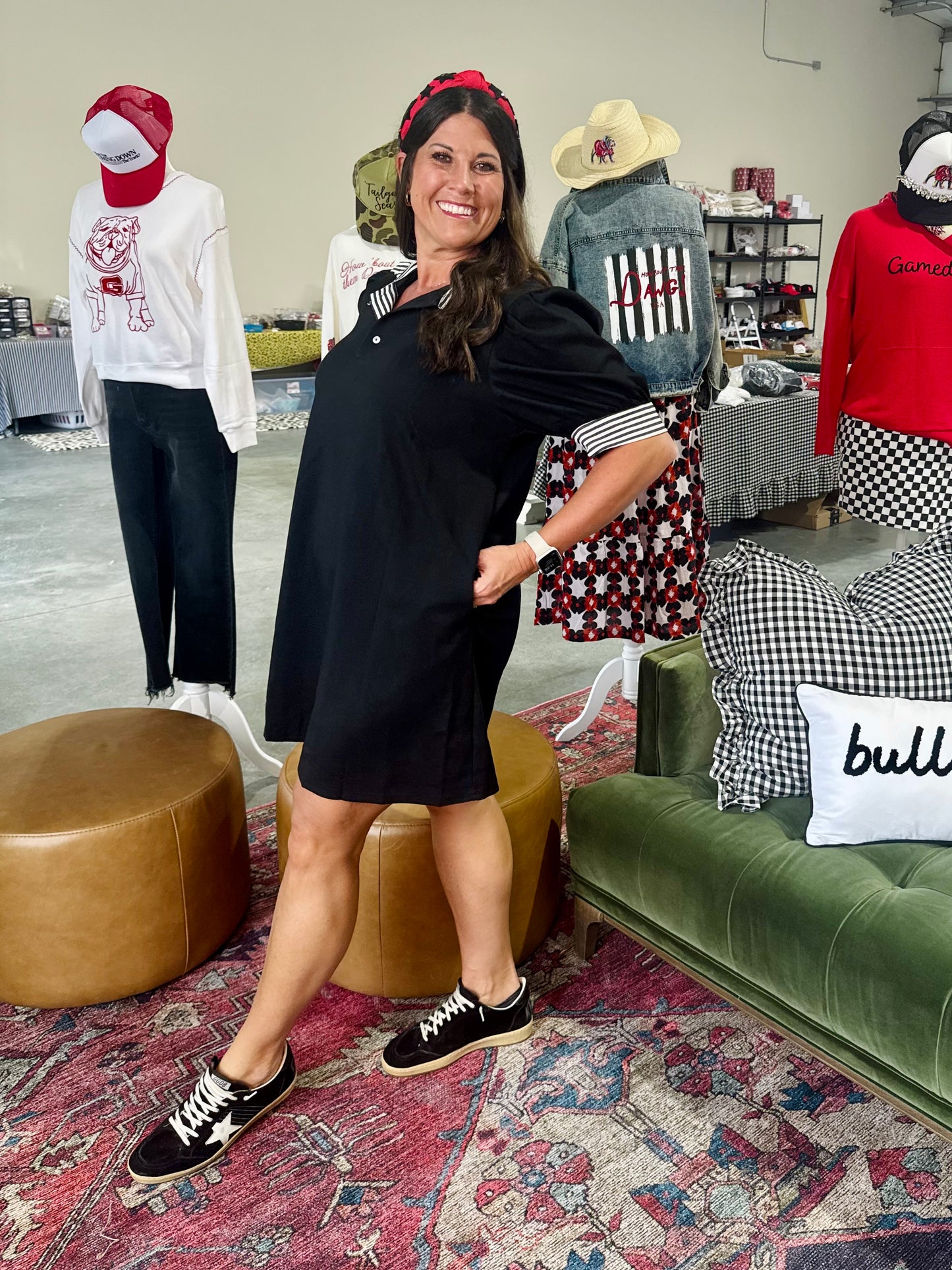 New Polo style dress black with black and white stripe accents up to 2X plus size