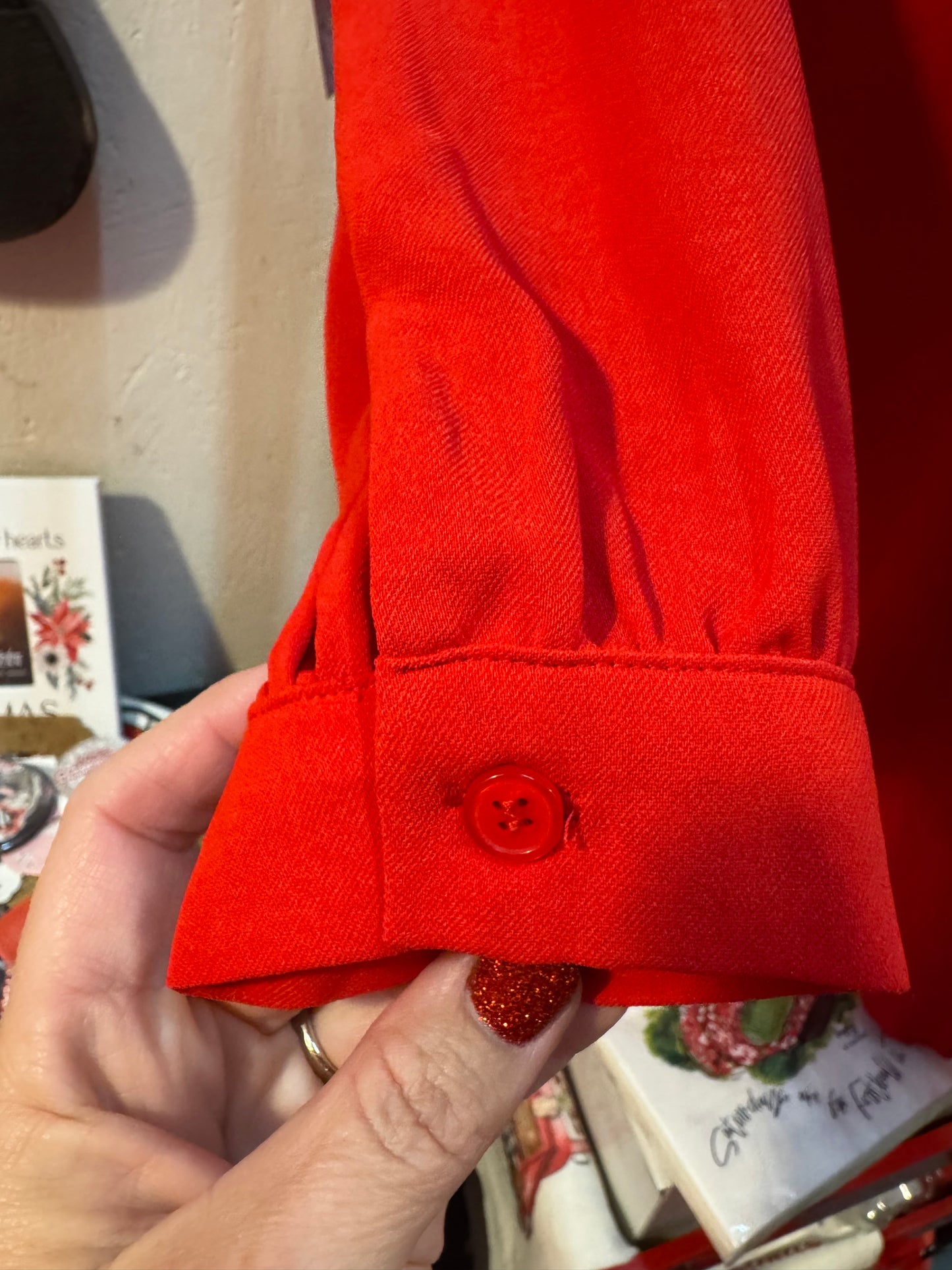 Red dress black bows marked down