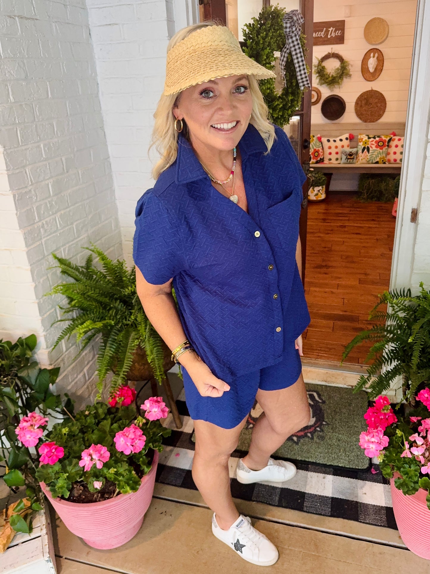 Navy super soft jacquard set for summer marked down