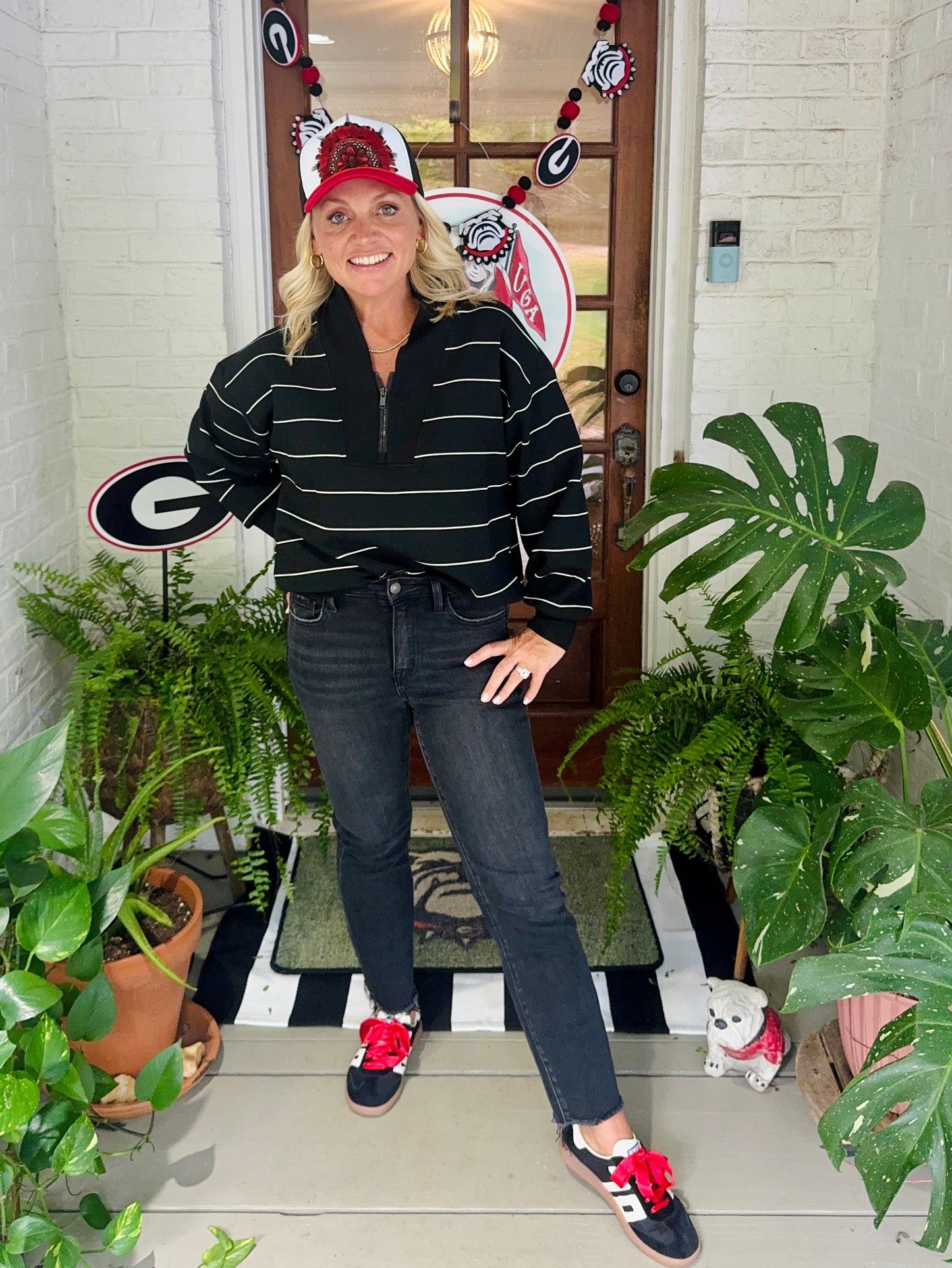 Soft Scuba black and white stripe pullover