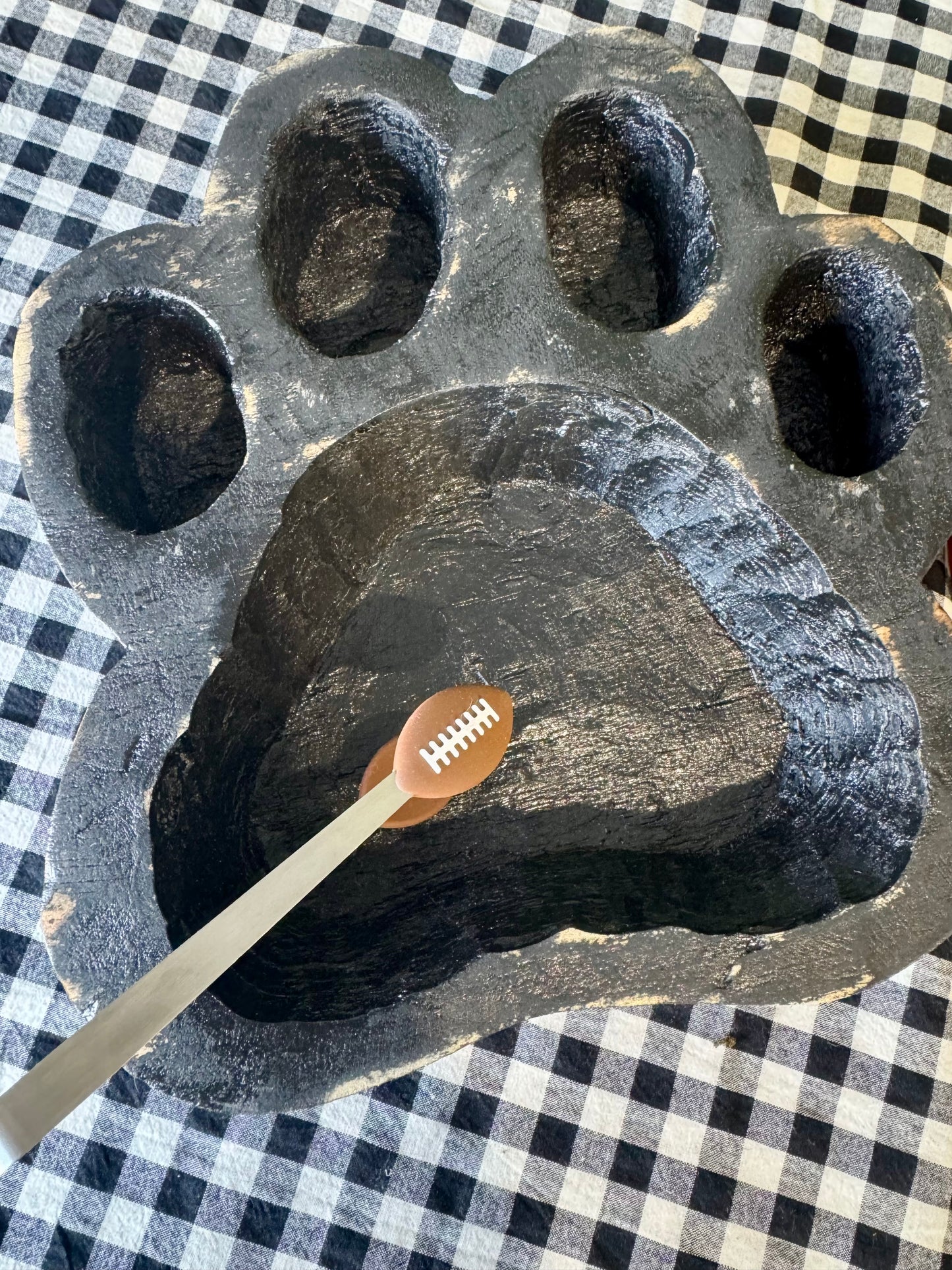Large wood bulldog paw bowl