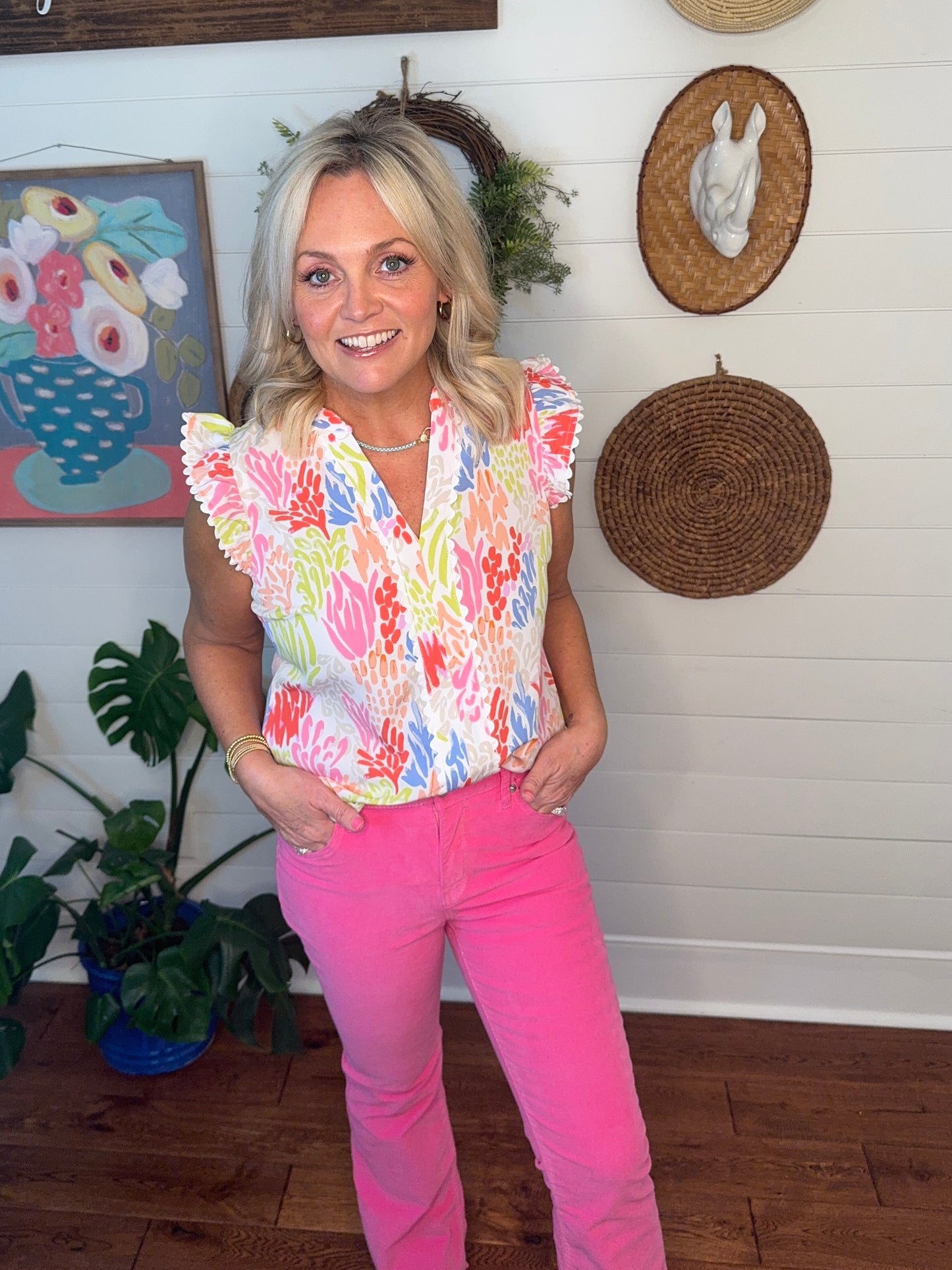 Spring summer top coral print