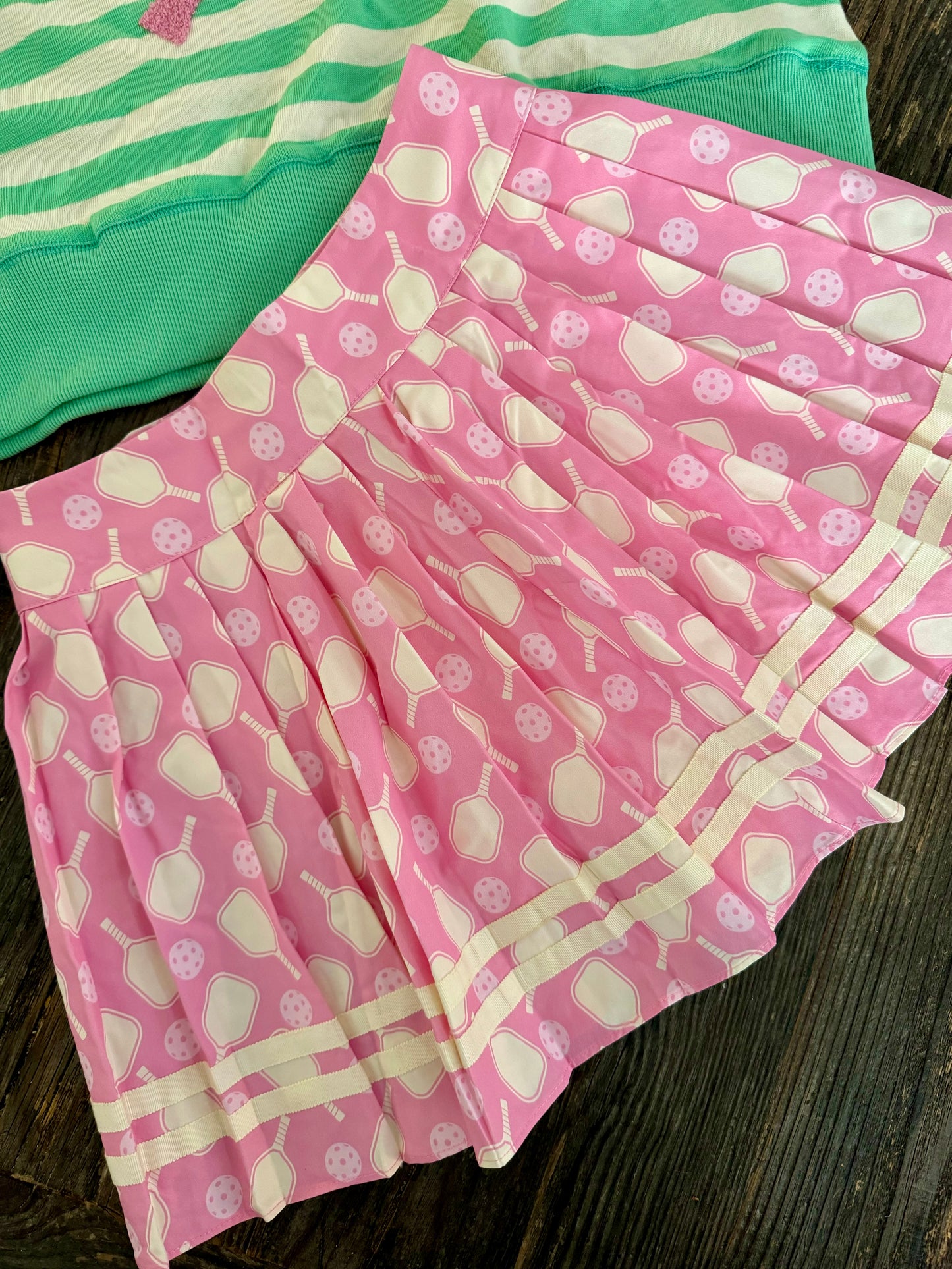 Pickleball skirt pink with cream rackets tennis active wear