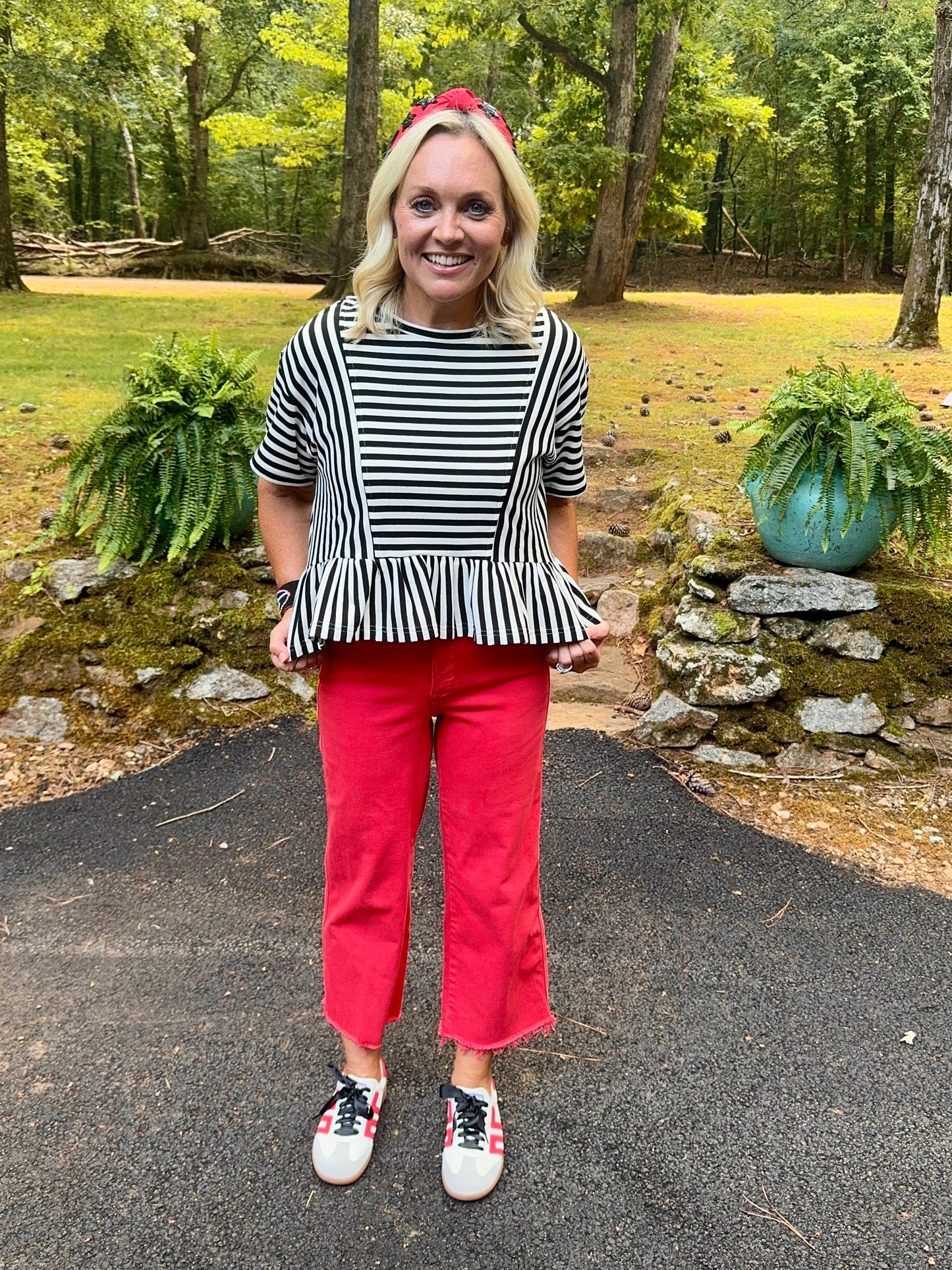 Striped black and white top flowy