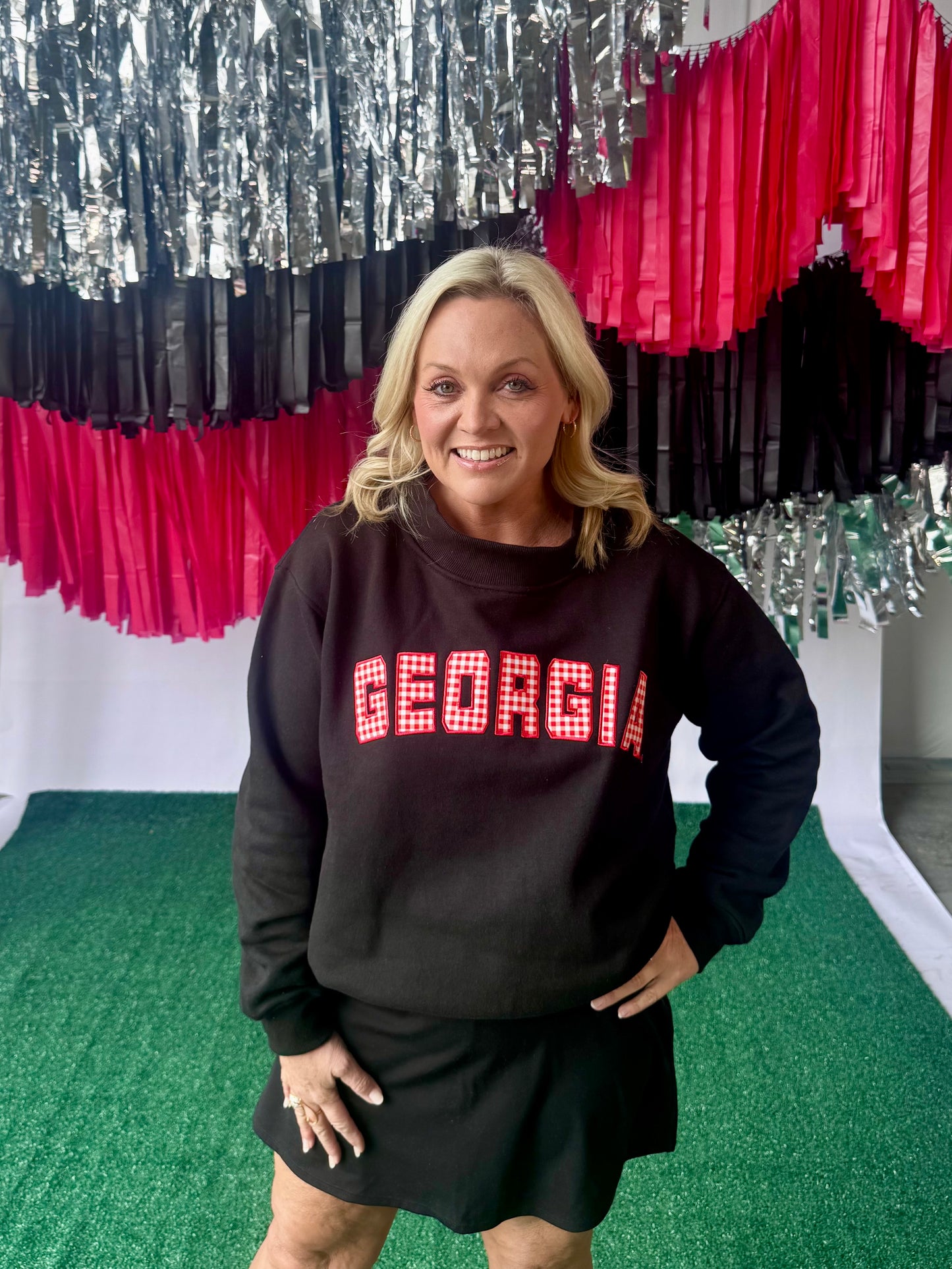 Mock neck black with gingham embroidered licensed