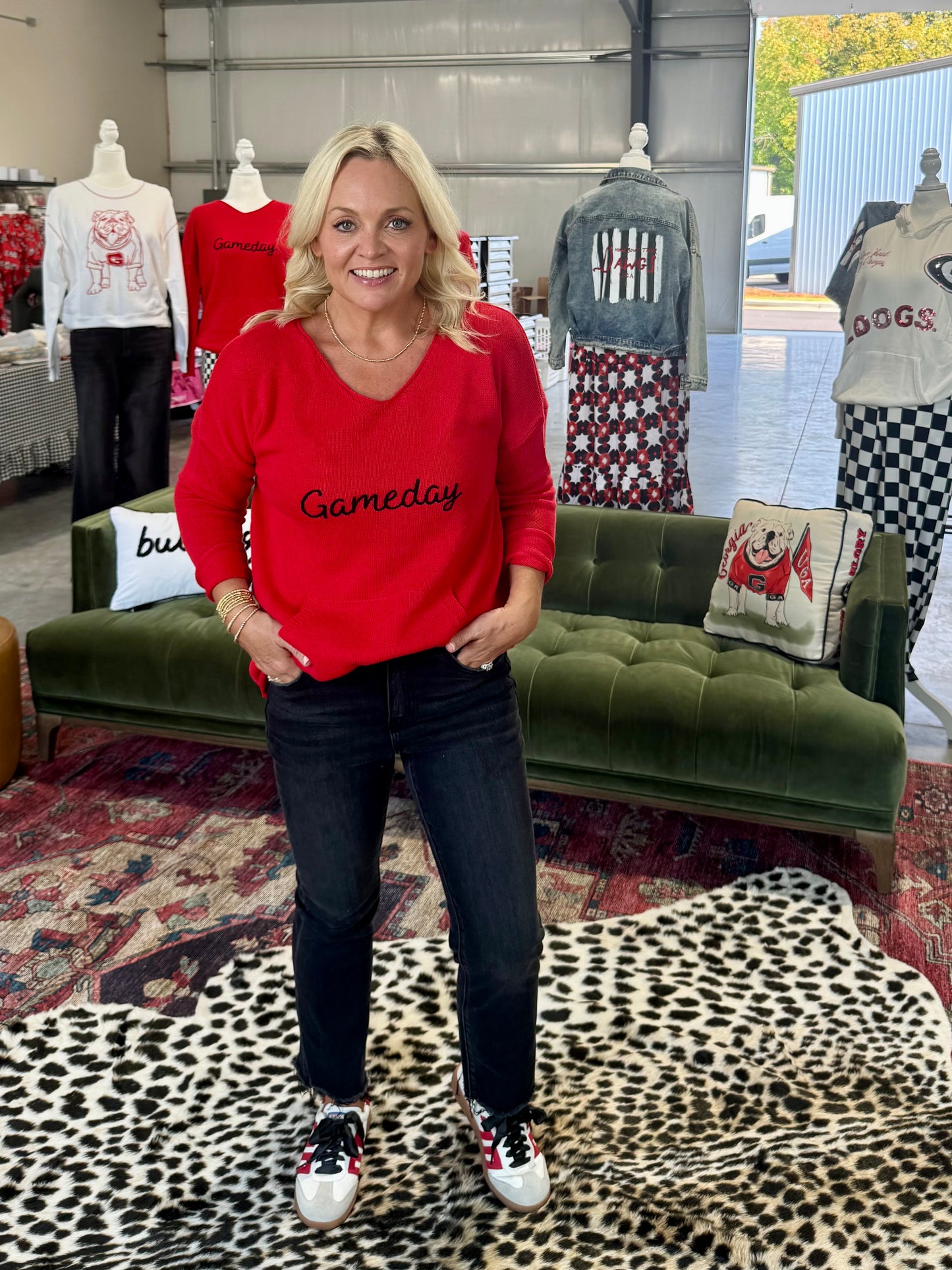 Red game day sweater v neck