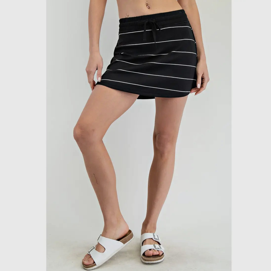 Soft scuba black and white stripe skort up to 3X!
