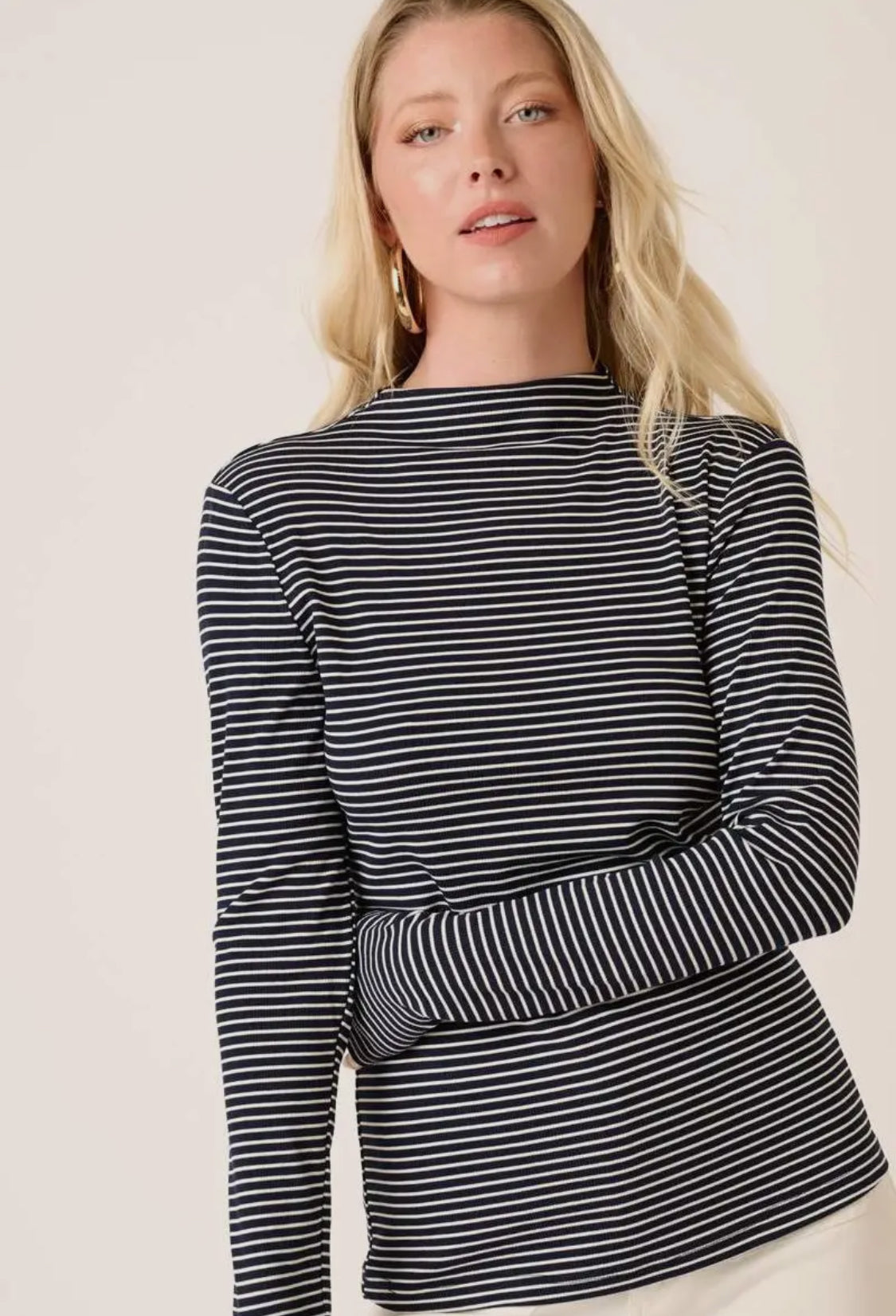 Mock neck long sleeve top black and white stripe!