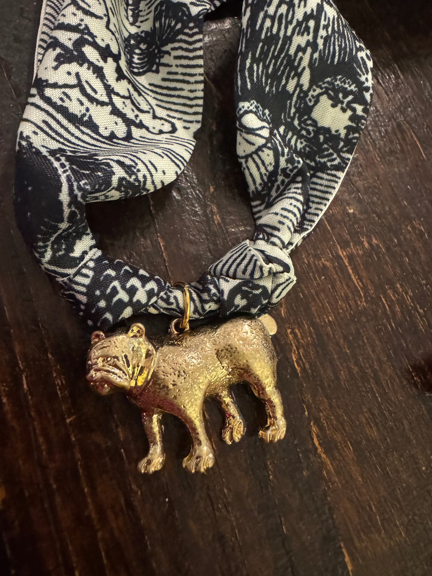 Scarf necklace gold dog charm
