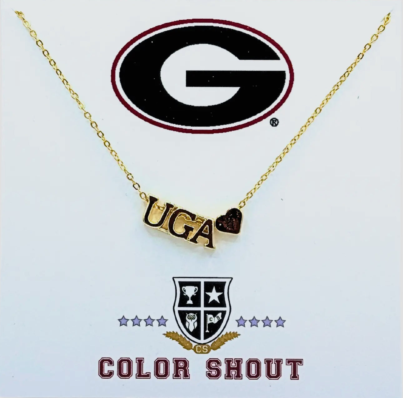 UGA licensed necklace gold with heart color shout
