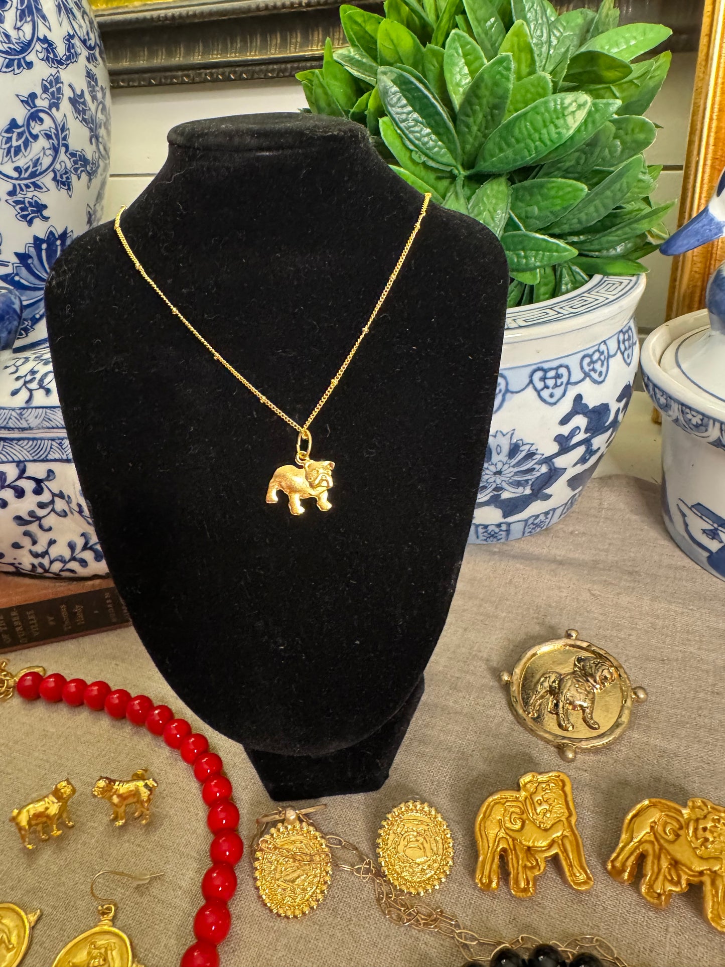 Susan Shaw gold dainty bulldog necklace