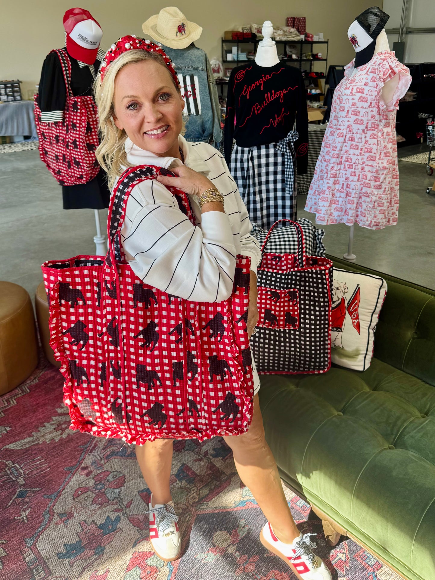 Exclusive Pickled Lemon Reversible ruffle gingham quilted tote bag