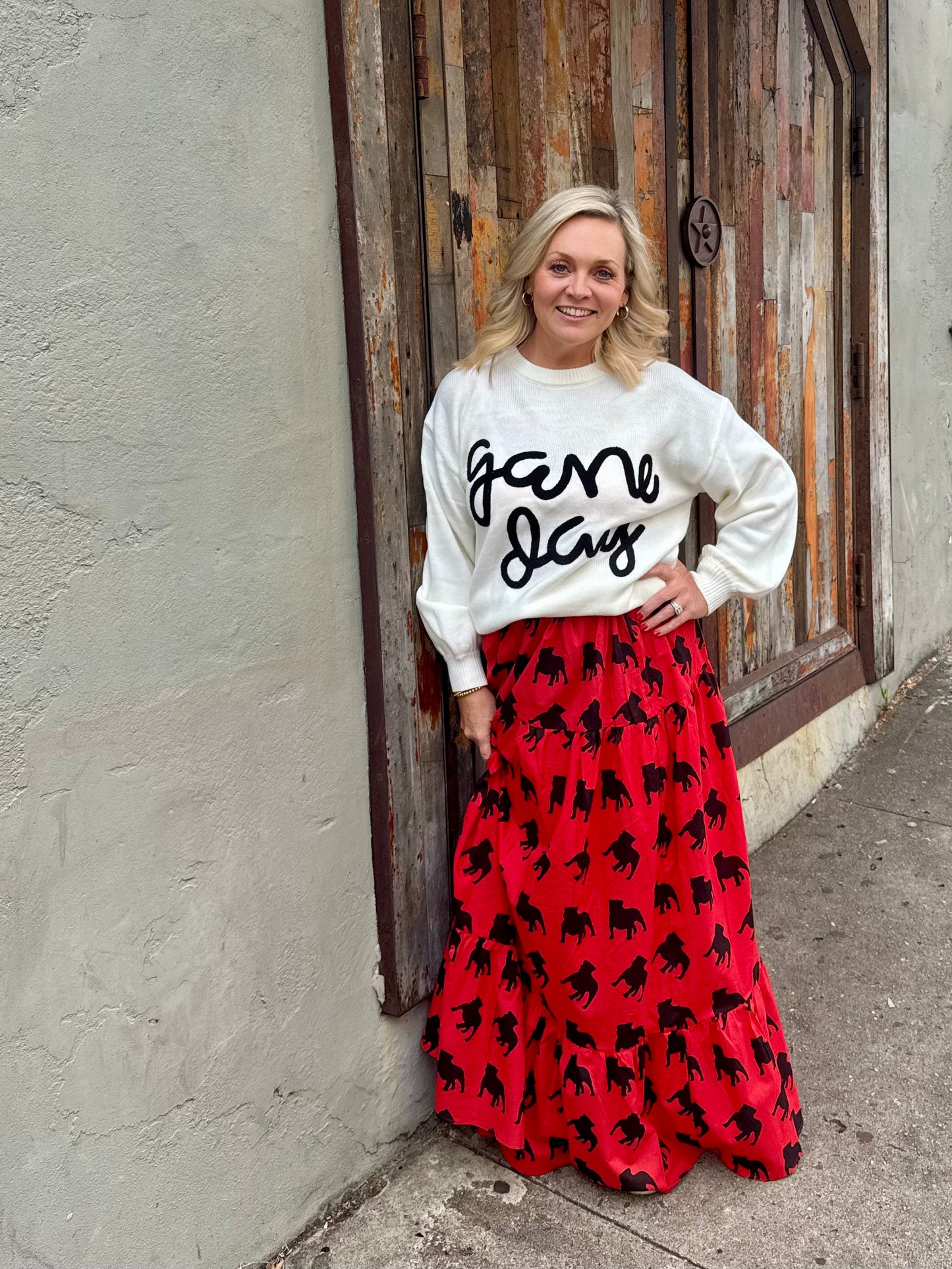 White sweater black game day thread marked down