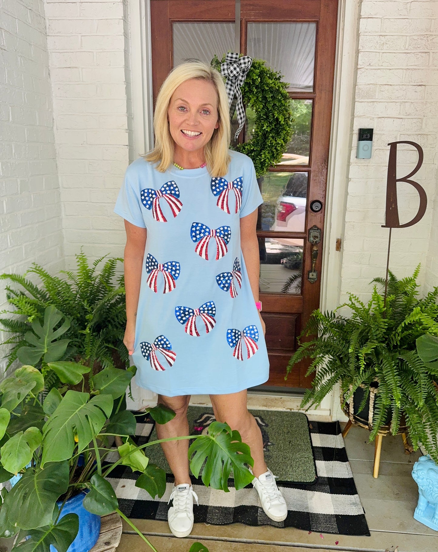 Summer American flag bow dress sequin marked down