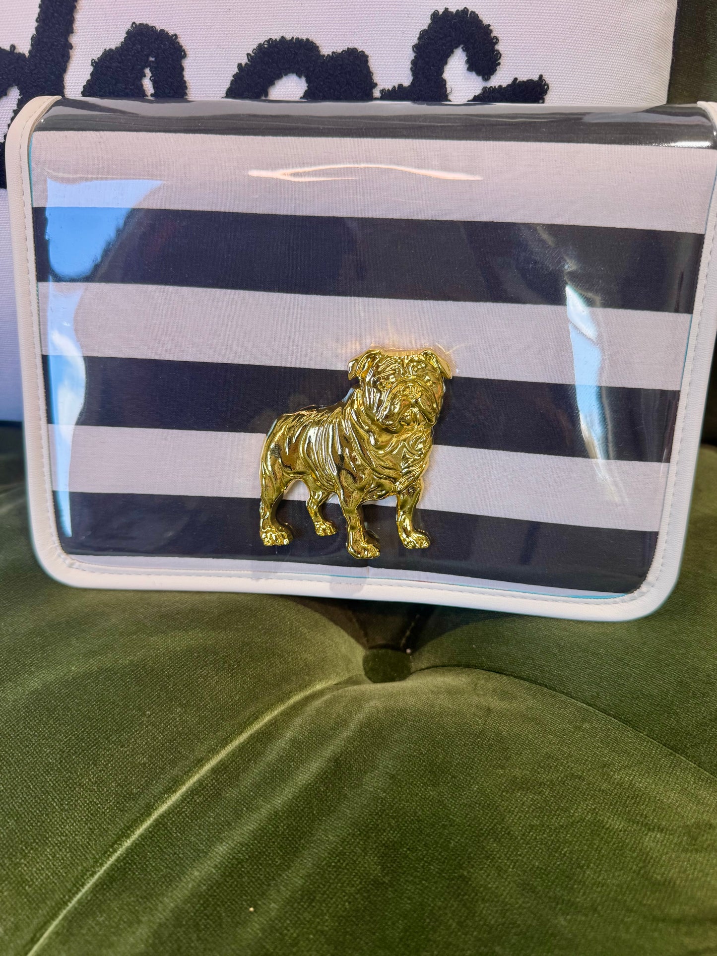 Boutique clear purse/bag with bulldog medallion